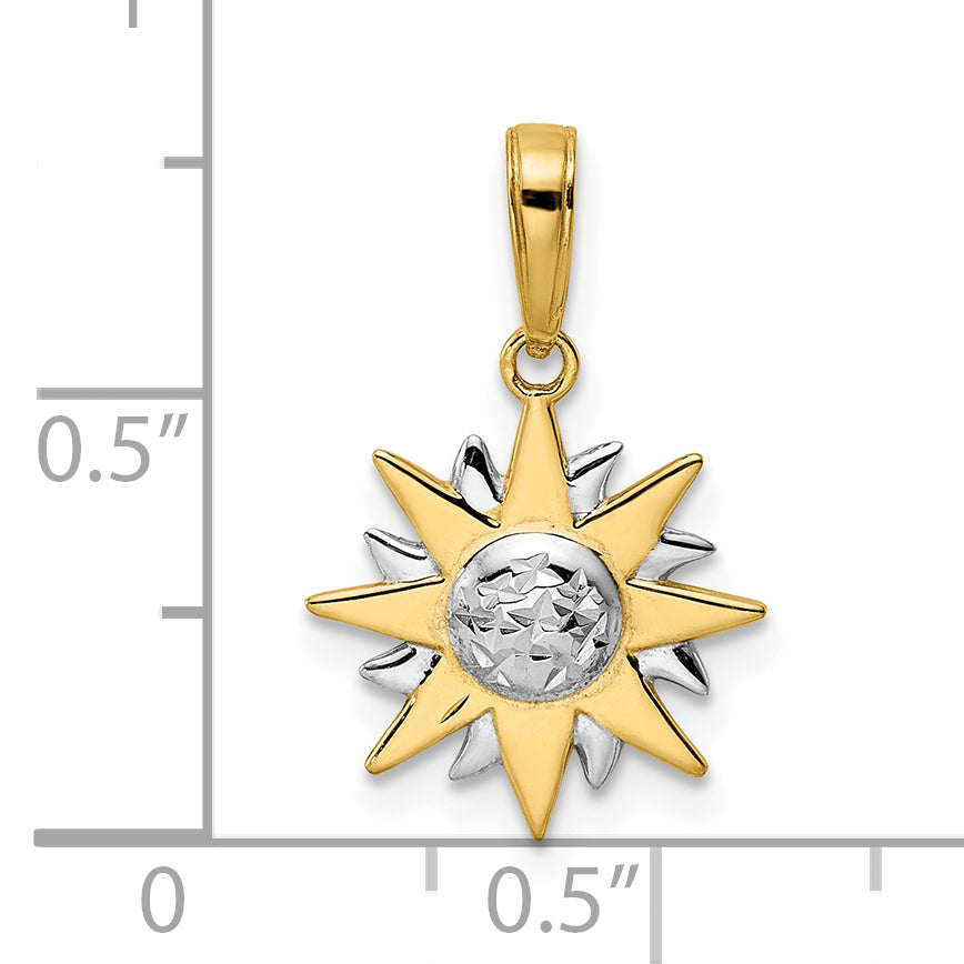 14k & White Rhodium D/C Sun Pendant