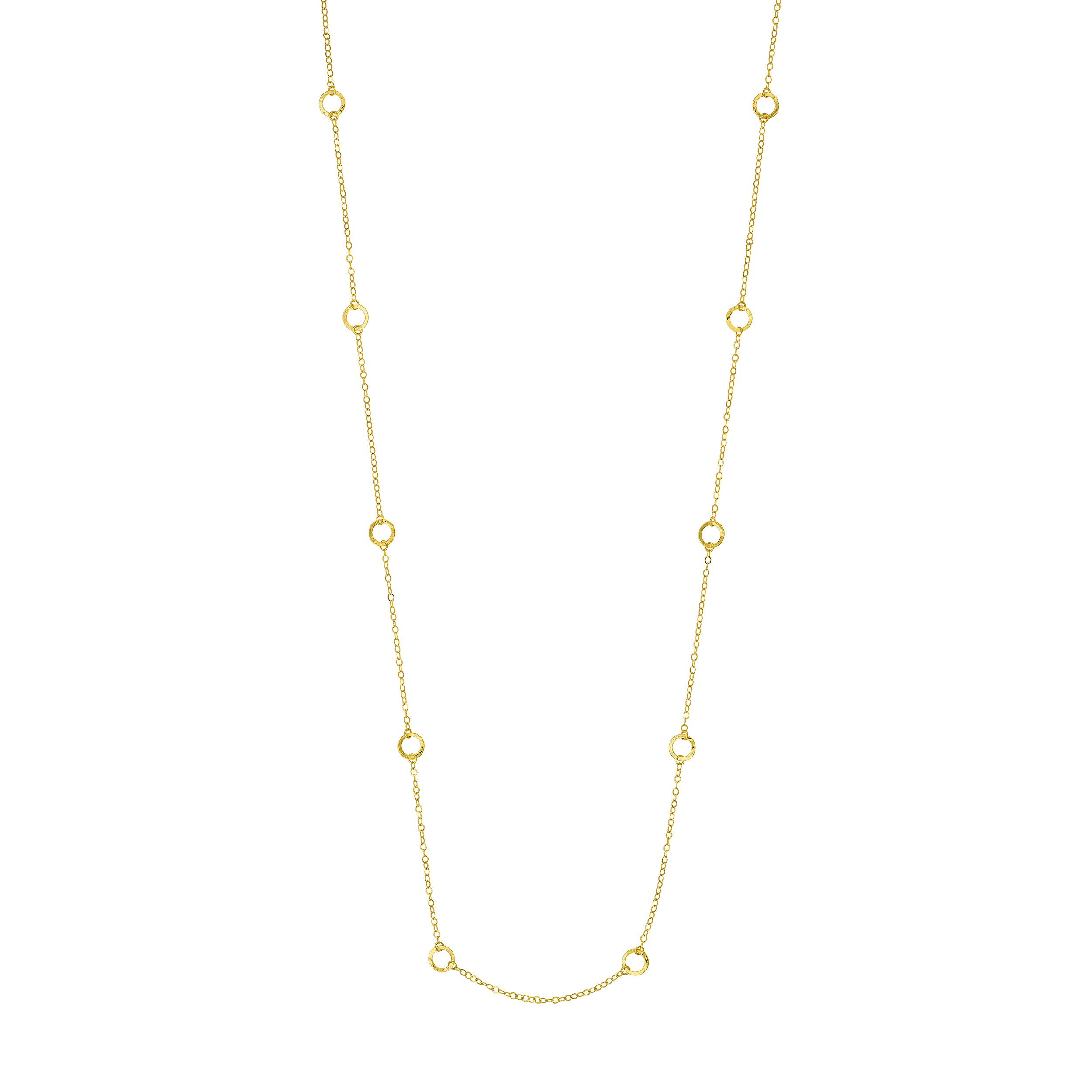 Long Open Hammered Circles Chain Necklace