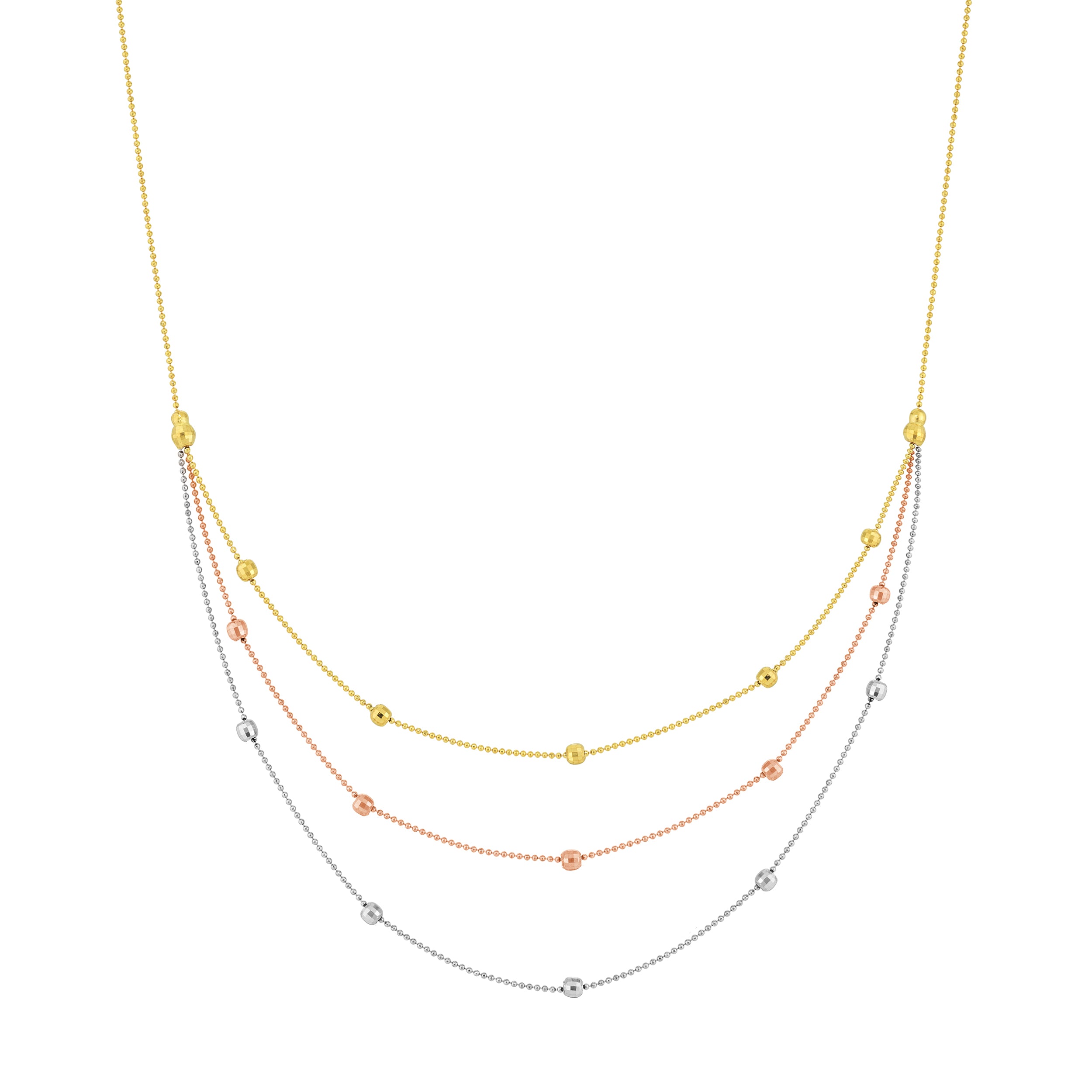 Tri-Color Bib Necklace with Diamond-Cut Beads