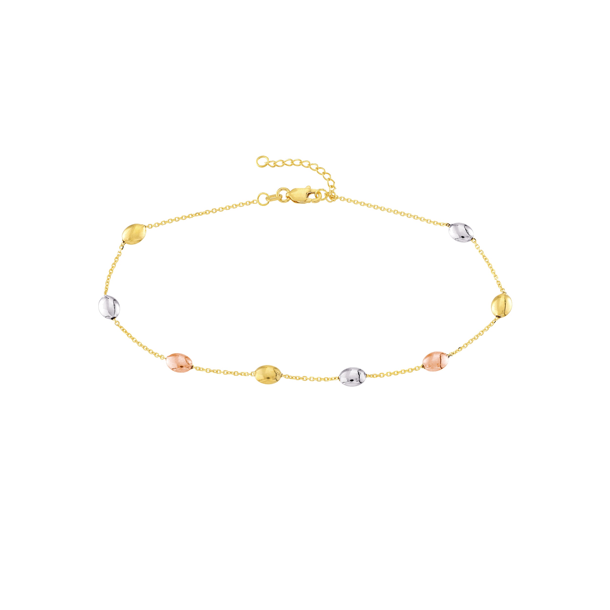 Tri-Color Satin and Polished Bead Adjustable Anklet