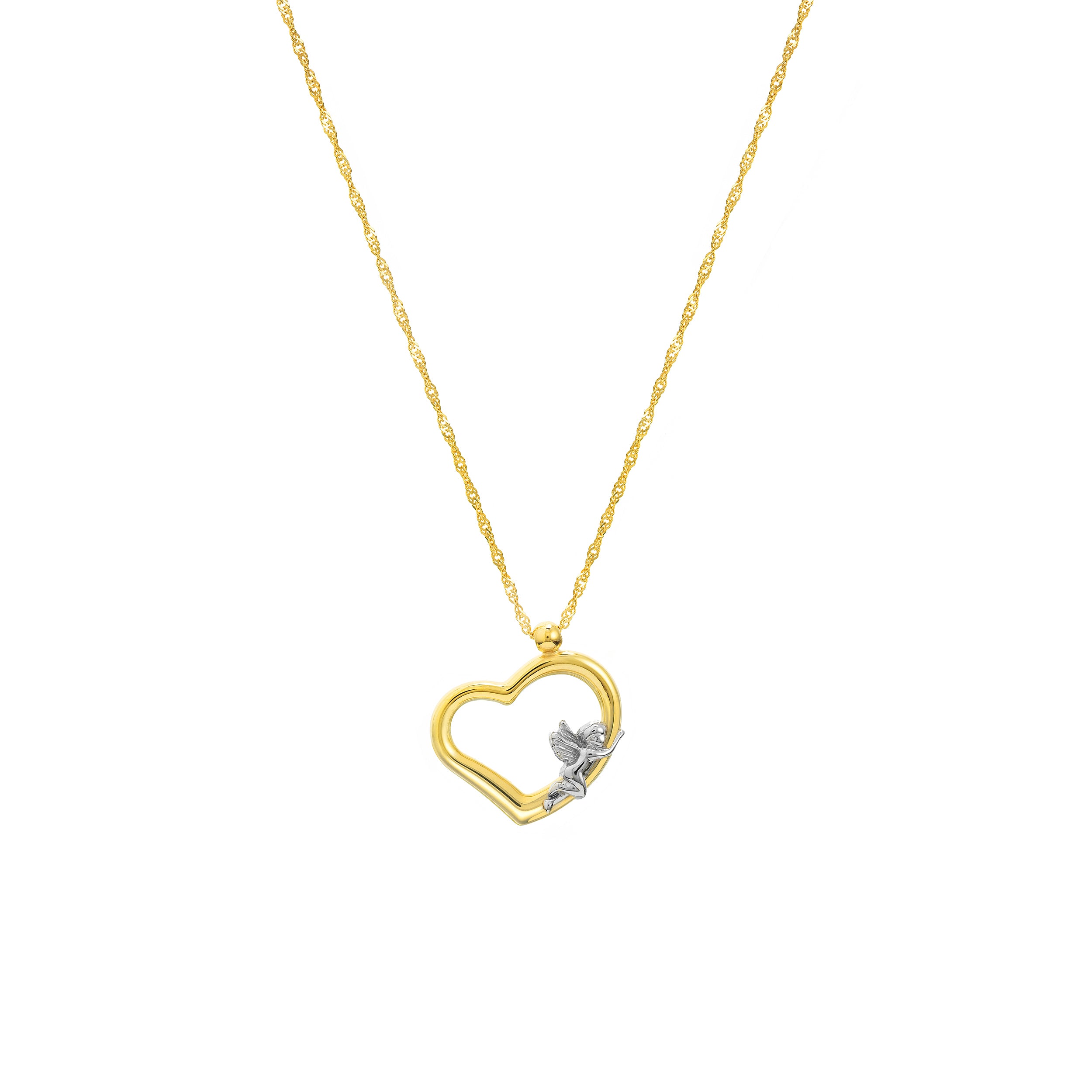 Two-Tone Angel on Open Heart Pendant Necklace