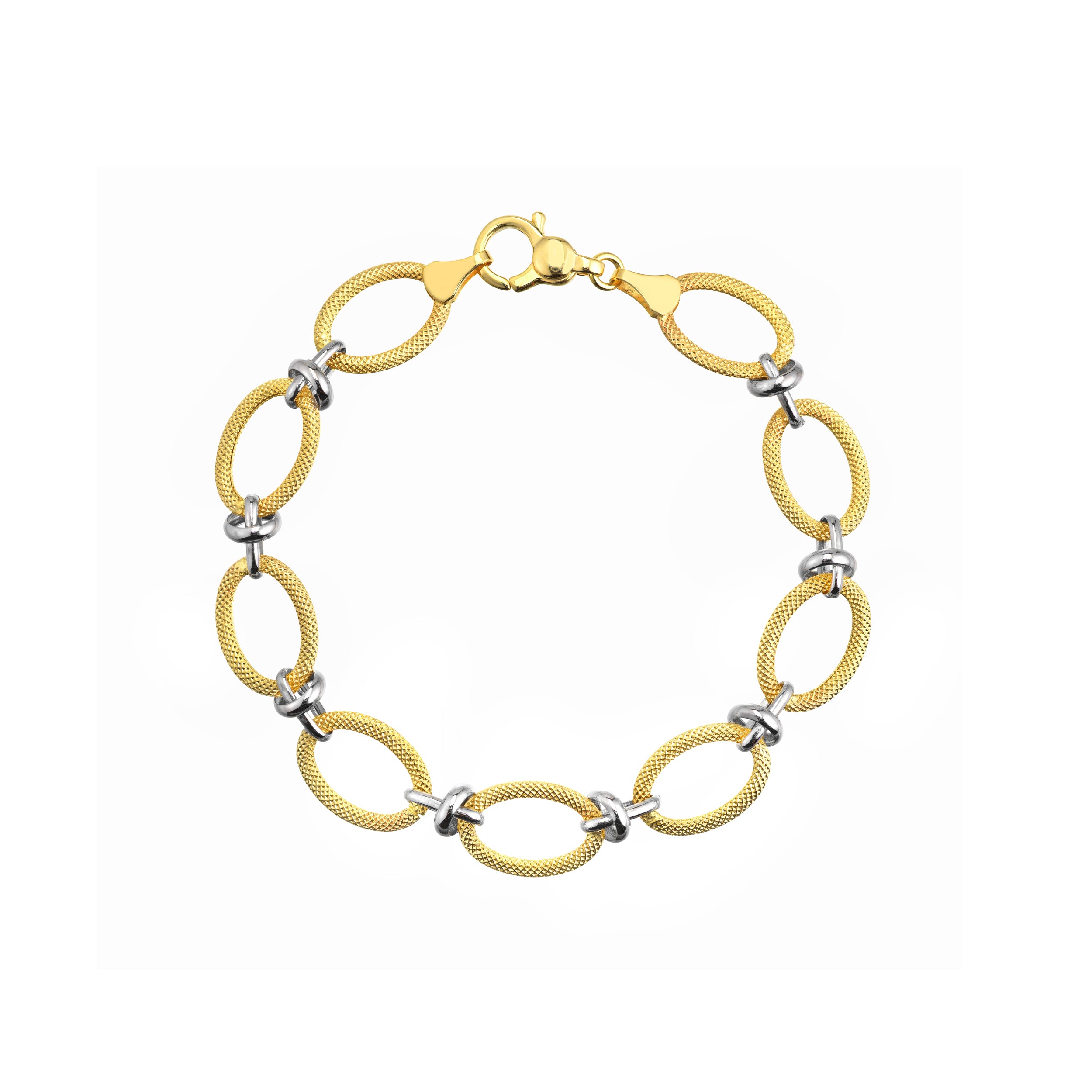 Two-Tone Textured Open Oval Link Bracelet