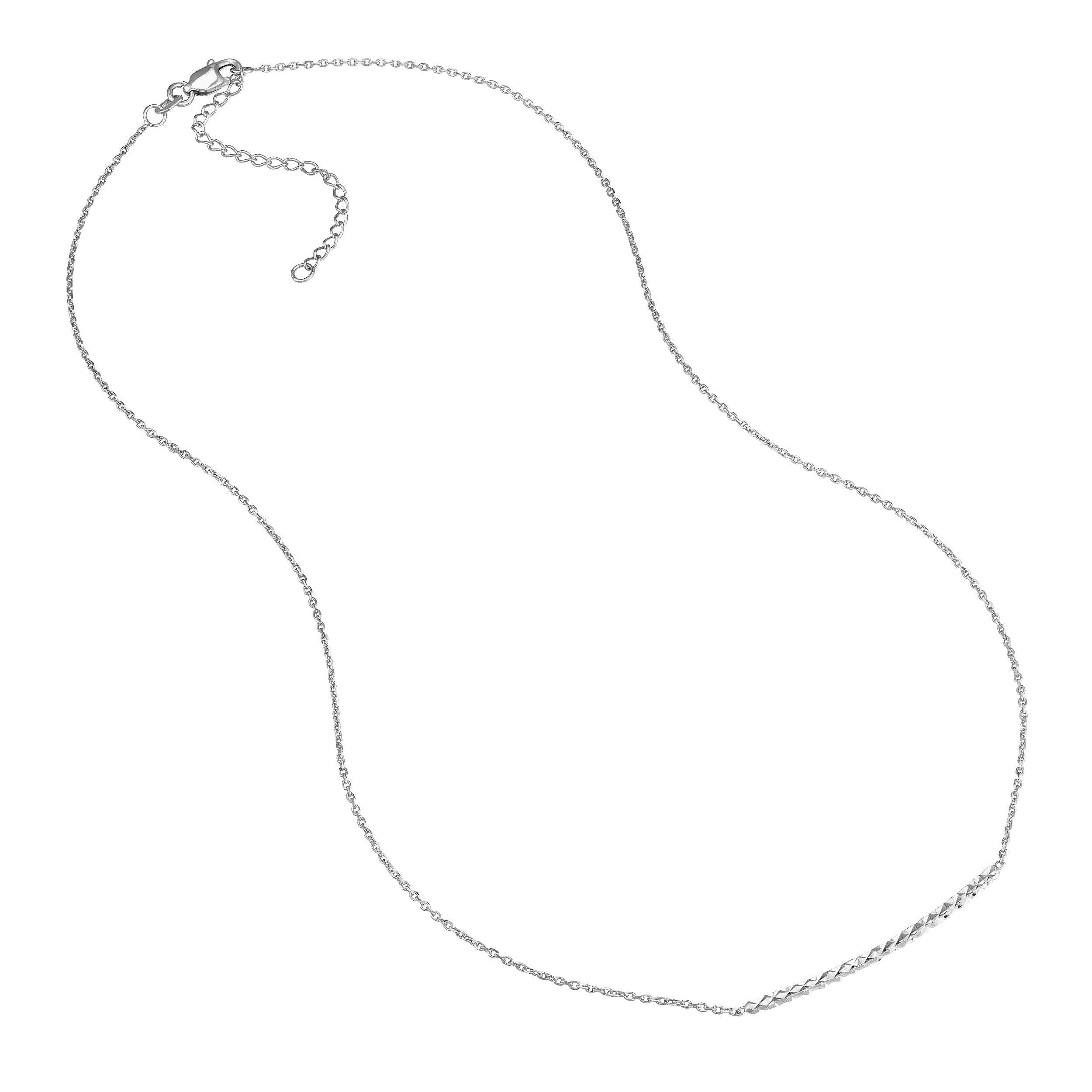 Sterling Silver Curved Diamond-Cut Bar Adjustable Necklace