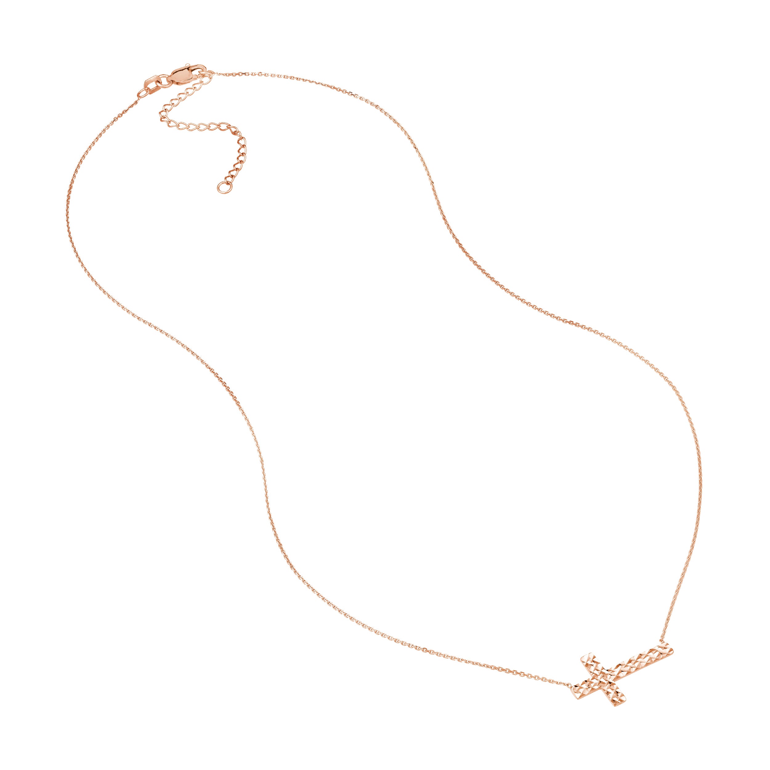 Diamond-Cut Sideways Cross Adj. Necklace