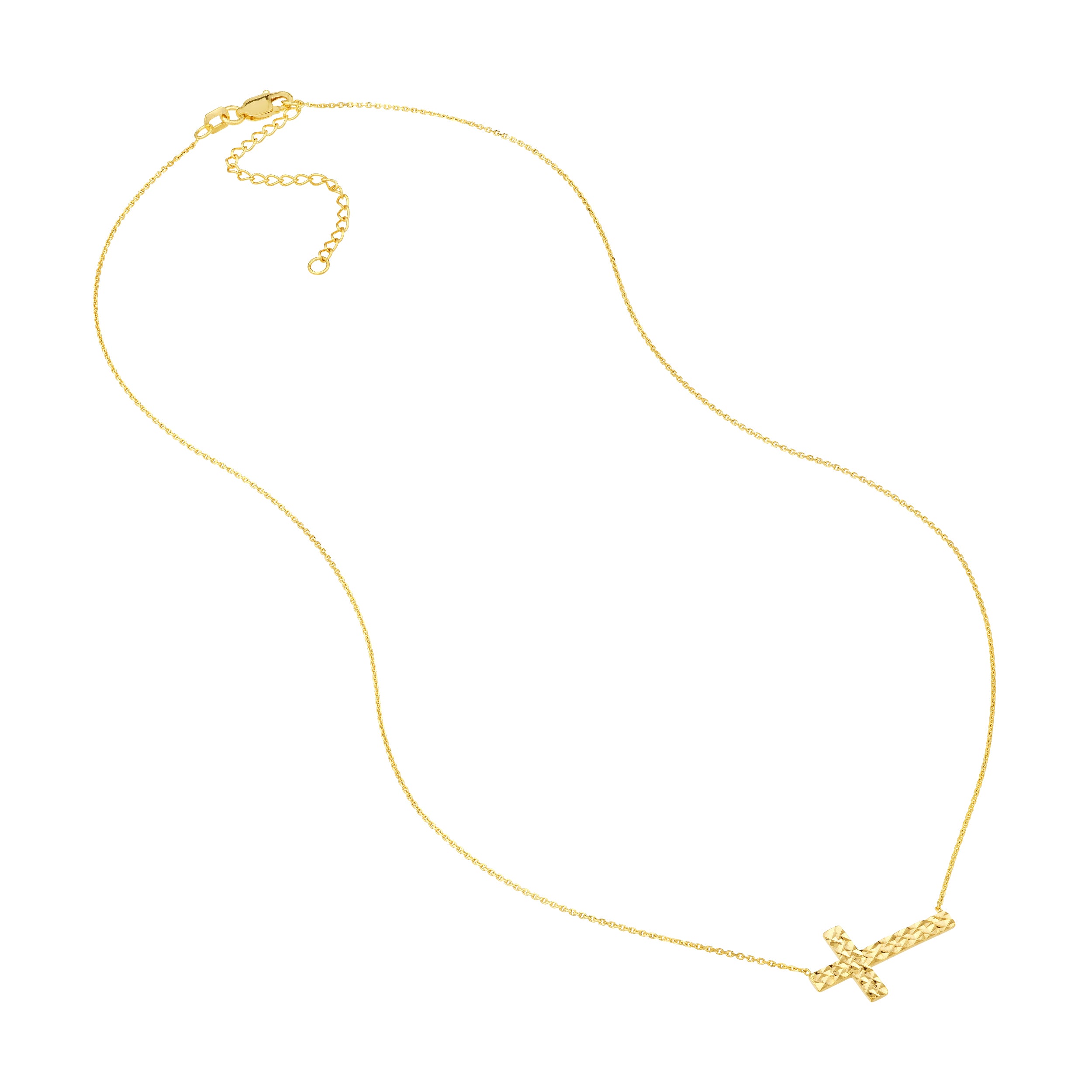 Diamond-Cut Sideways Cross Adj. Necklace