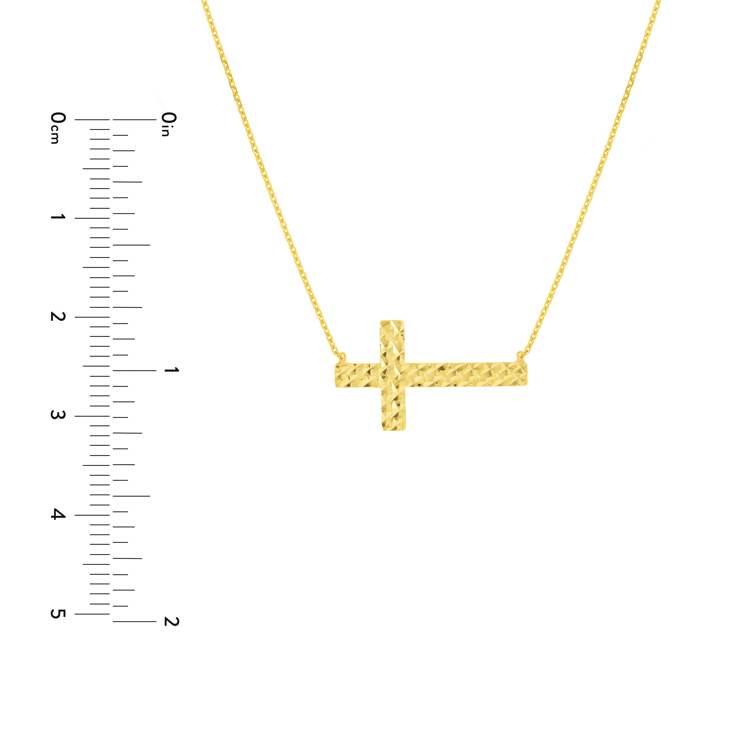 Diamond-Cut Sideways Cross Adj. Necklace