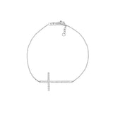 Plated Sterling Silver Long CZ Cross Bracelet