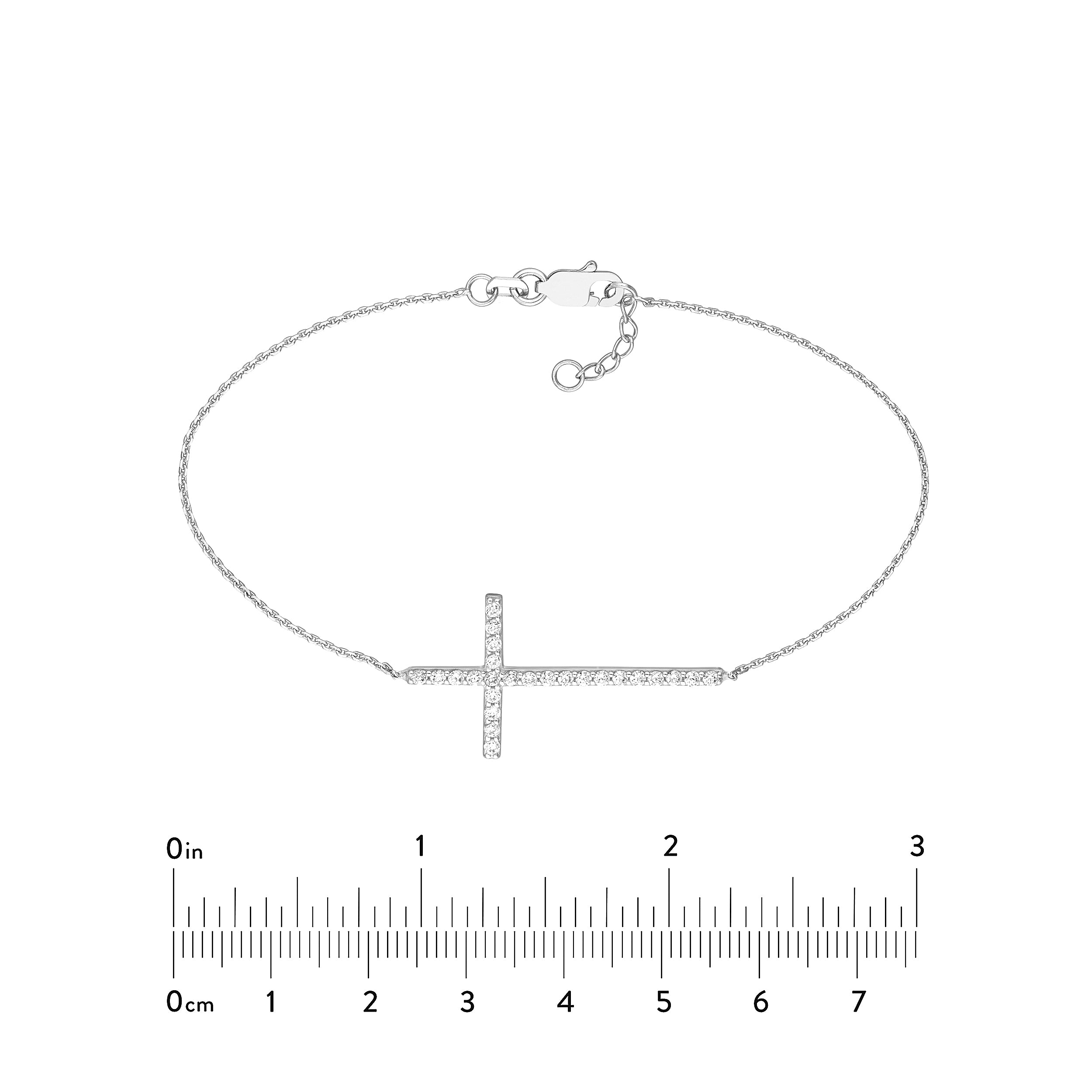 Plated Sterling Silver Long CZ Cross Bracelet
