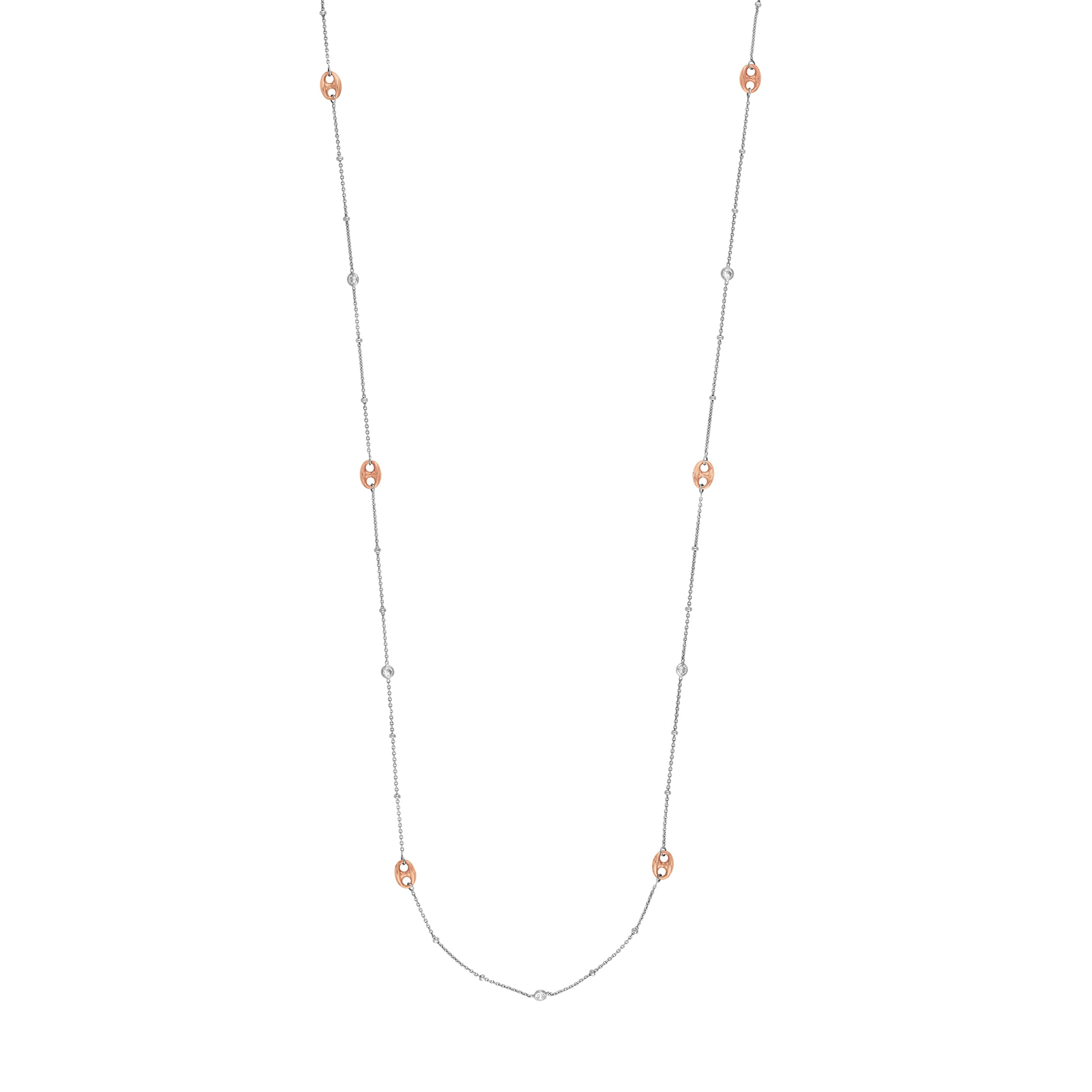 Sterling Silver CZ and Mariner Link Station Long Necklace