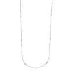 Sterling Silver Mini Bead and CZ Bezel Station Long Necklace