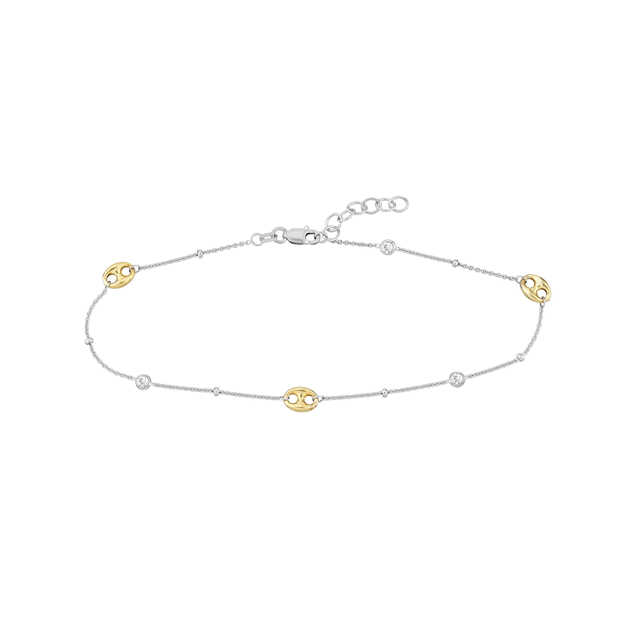 Sterling Silver and Plated Link and CZ Anklet