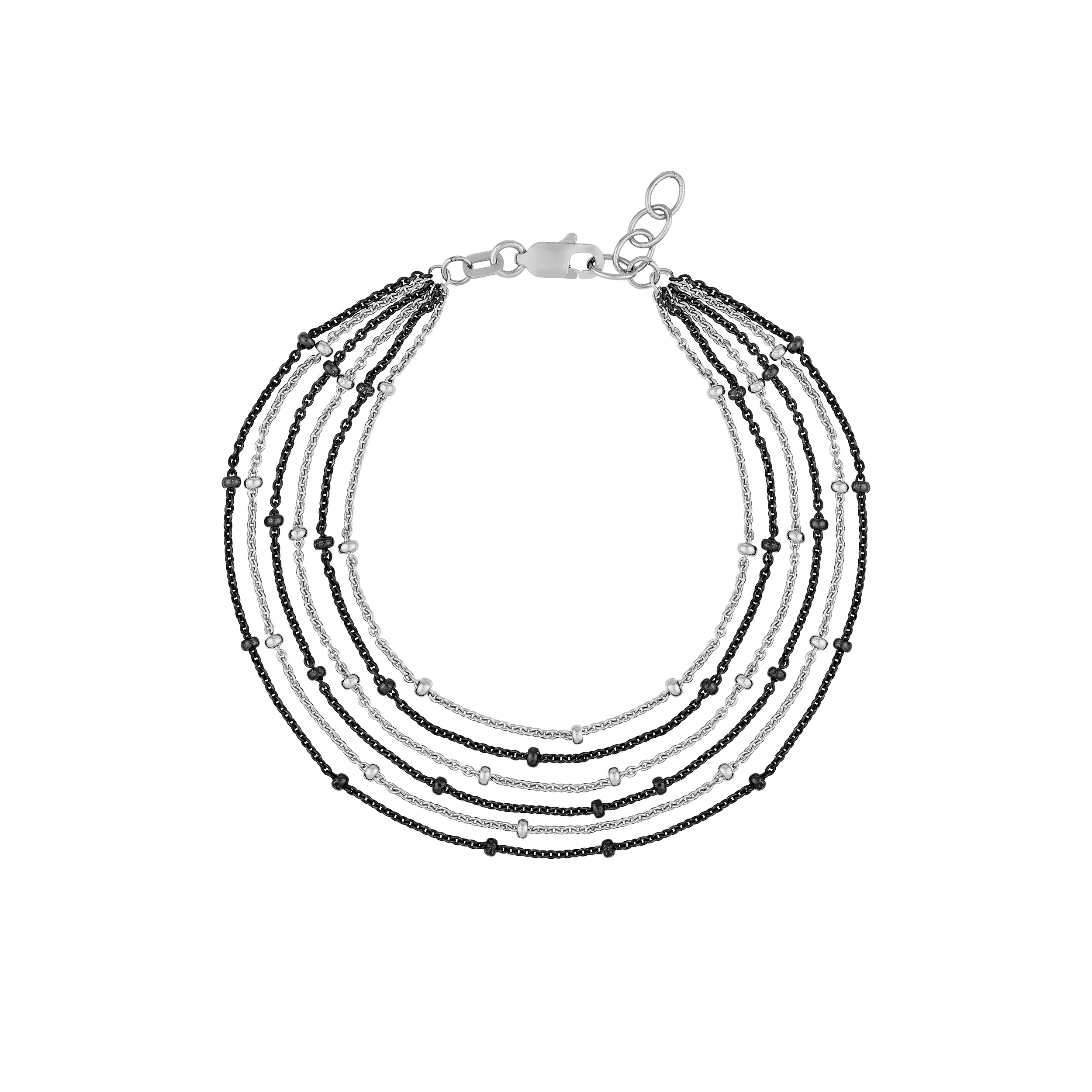 Sterling Silver/Black Multi-Strand Saturn Chain Bracelet