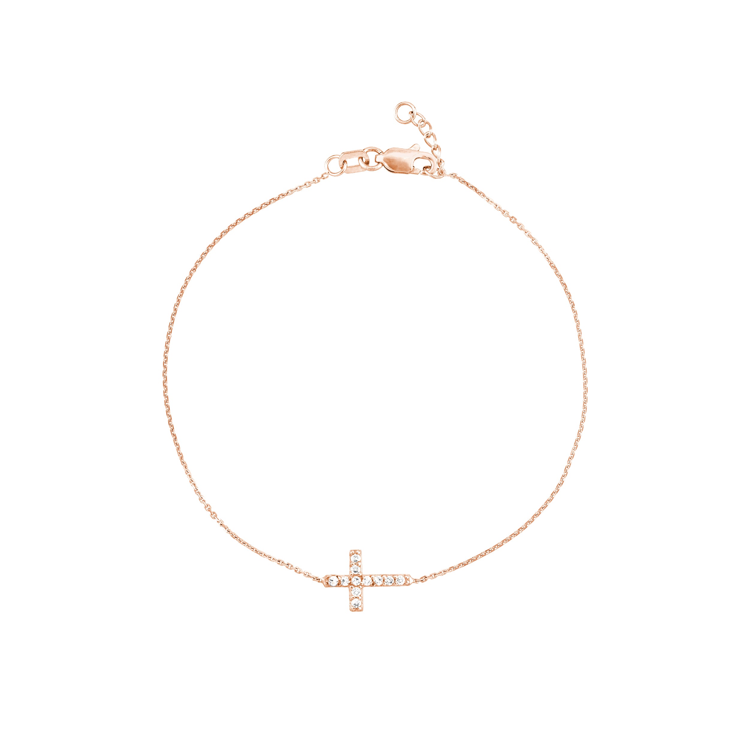 Sideways Mini CZ Cross Adjustable Bracelet