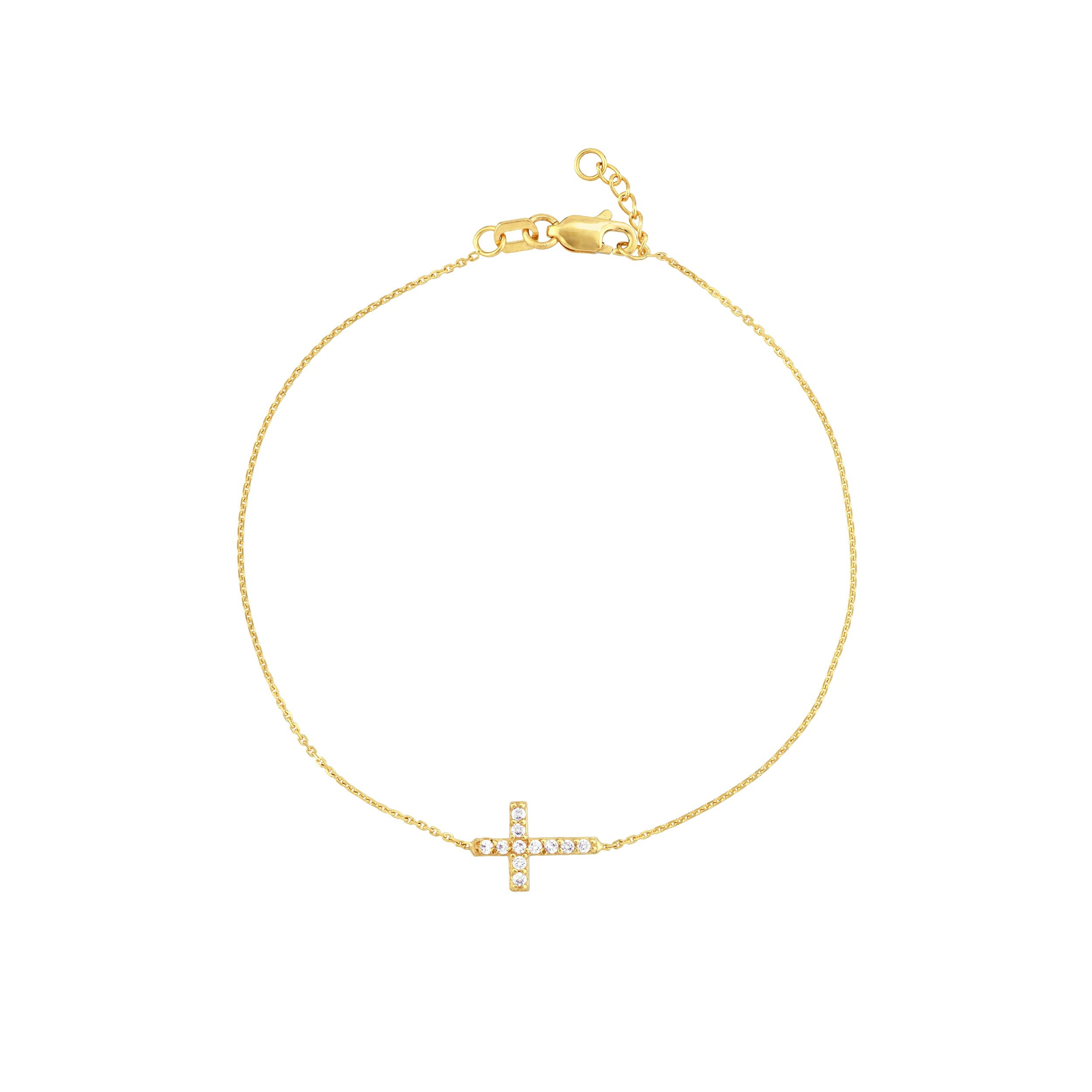 Sideways Mini CZ Cross Adjustable Bracelet