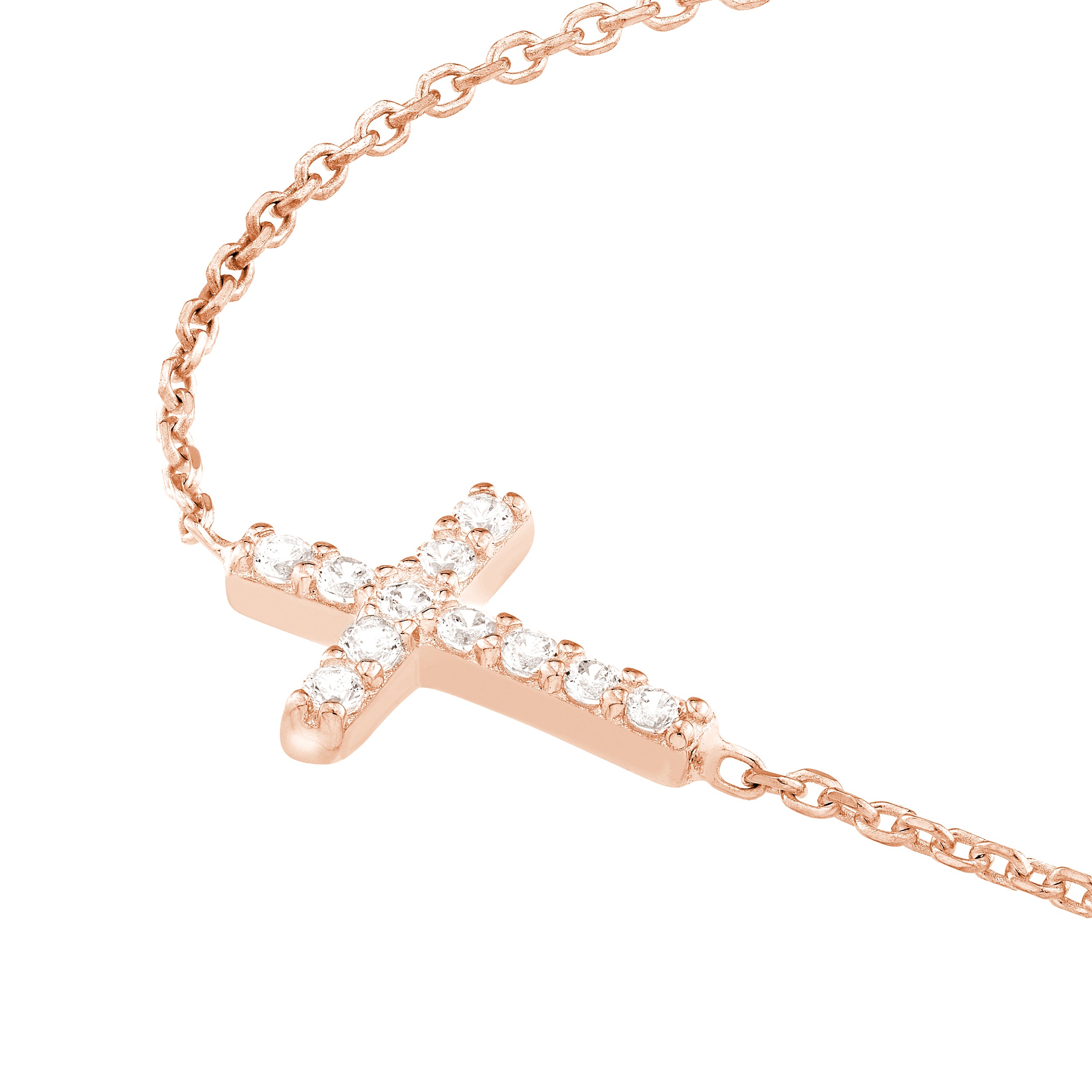 Sideways Mini CZ Cross Adjustable Necklace