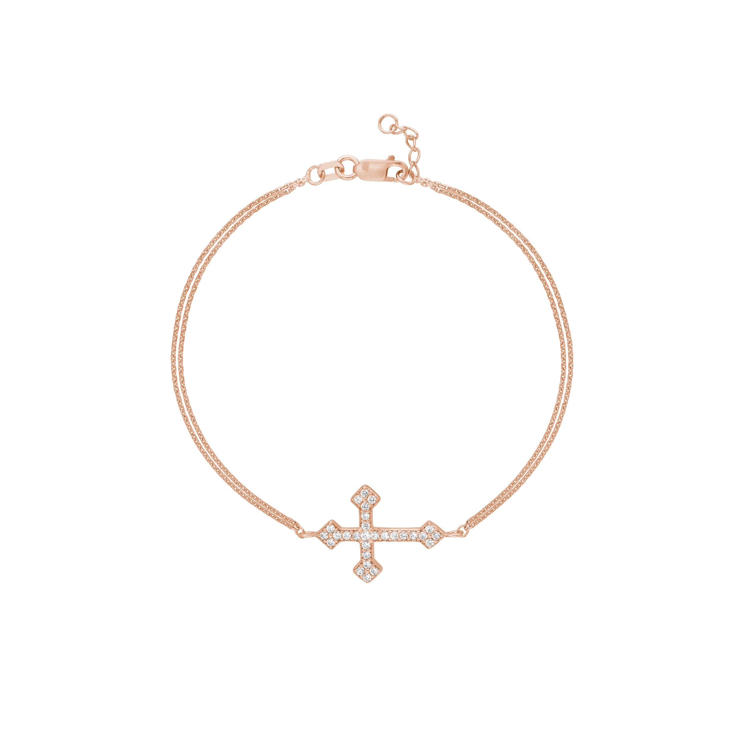 Plated Sterling Silver Sideways CZ Cross Bracelet