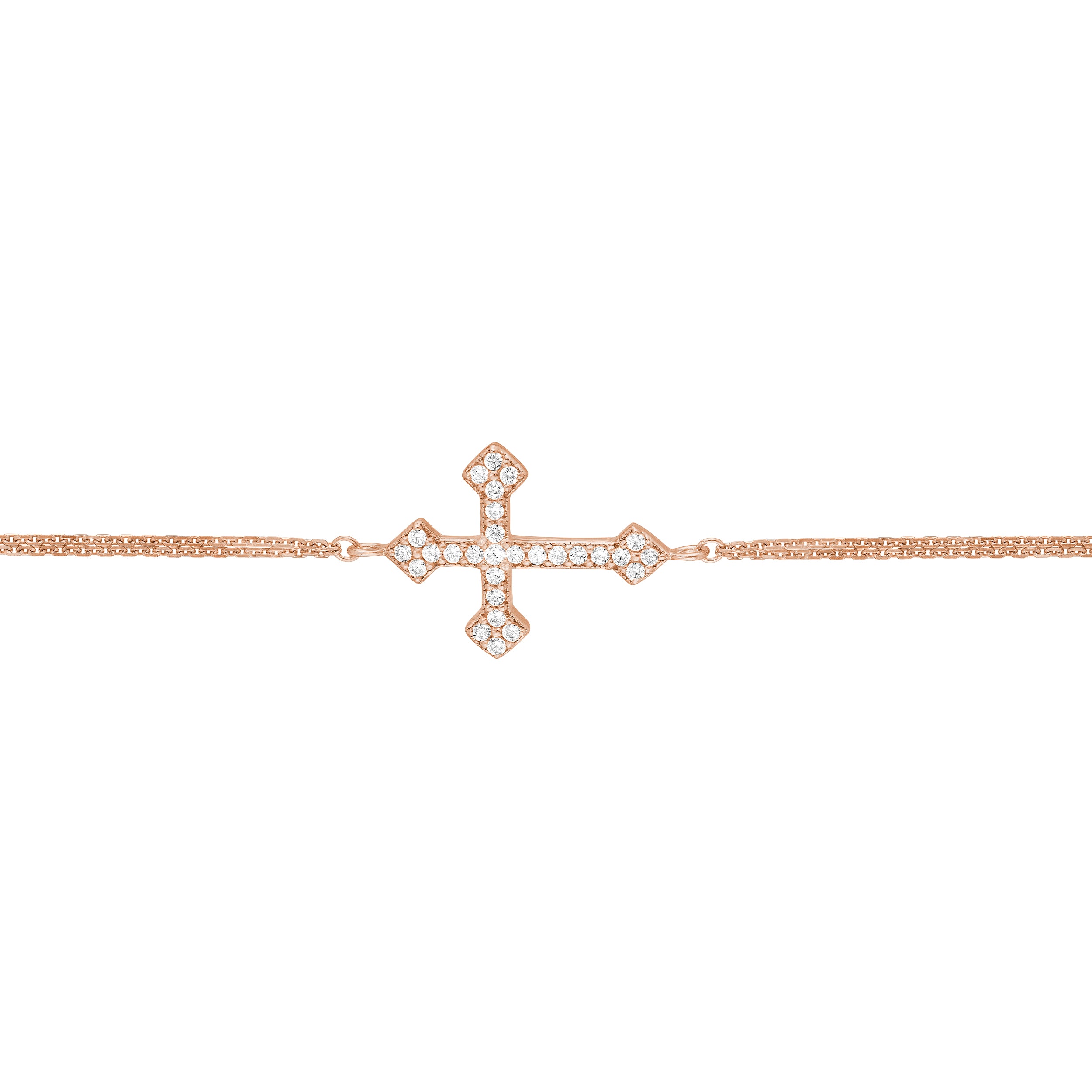 Plated Sterling Silver Sideways CZ Cross Bracelet