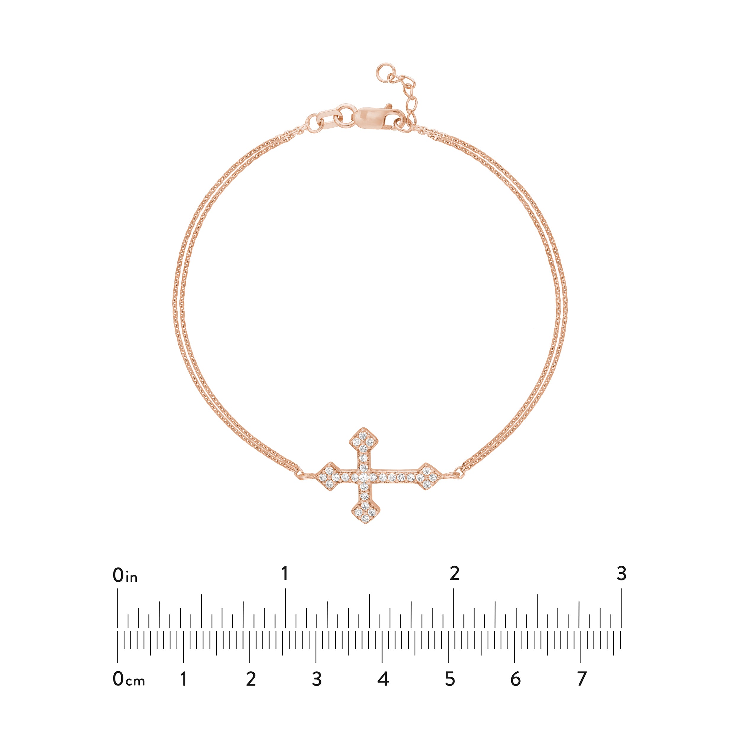 Plated Sterling Silver Sideways CZ Cross Bracelet