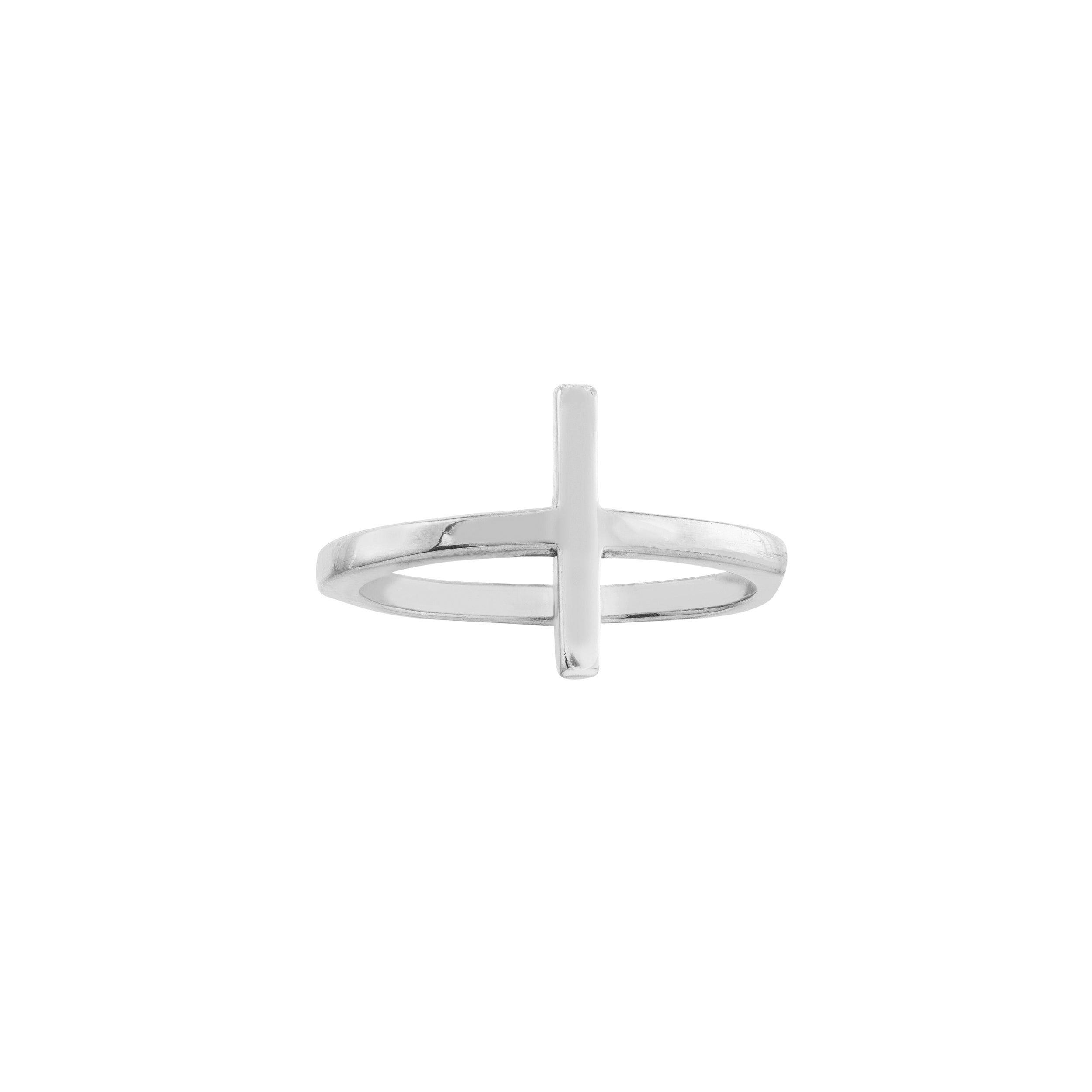 Plated Sterling Silver Sideways Cross Ring
