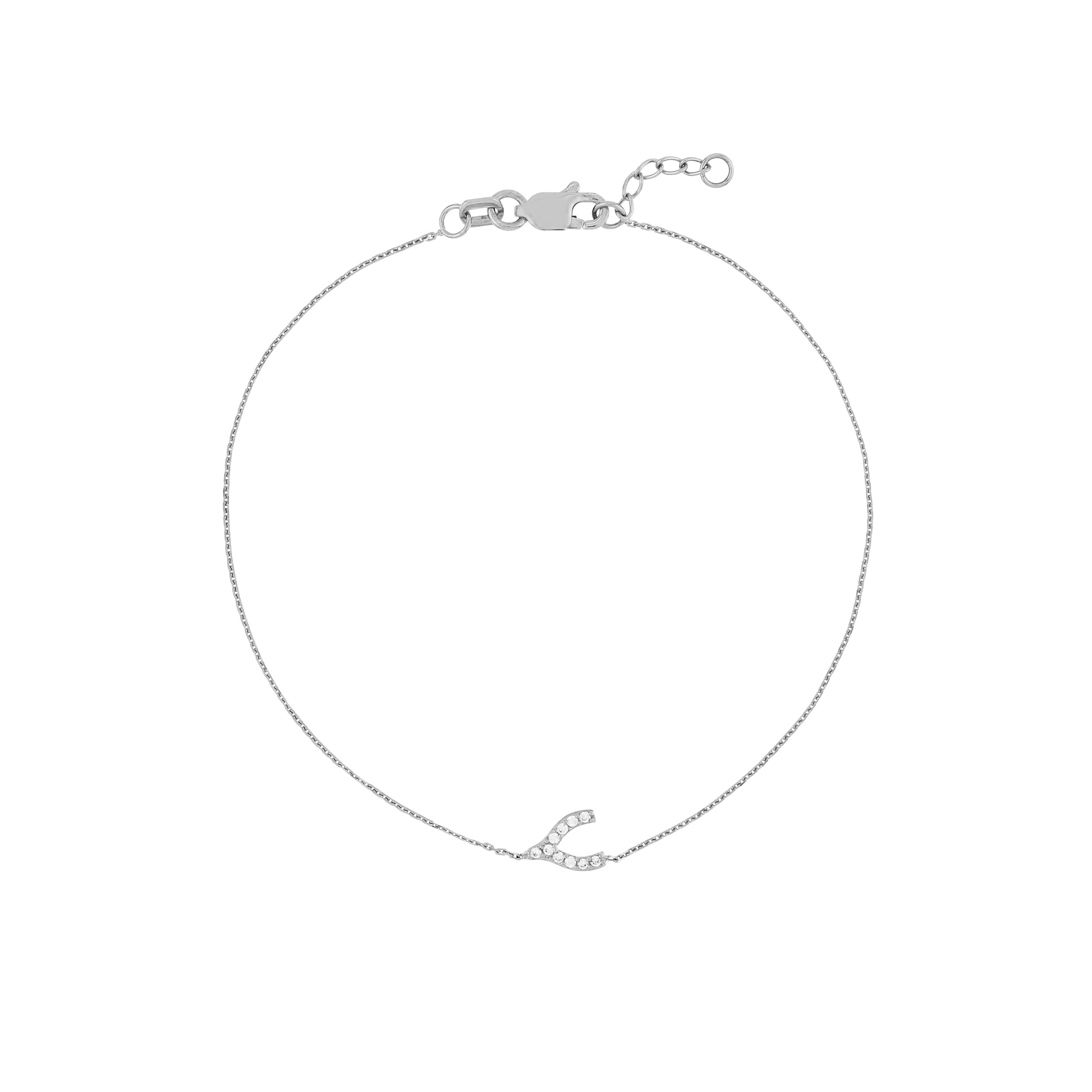 Sideways Mini CZ Wishbone Adj. Bracelet