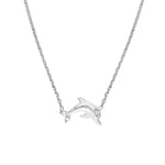 Plated Sterling Silver Mini CZ Dolphin Necklace