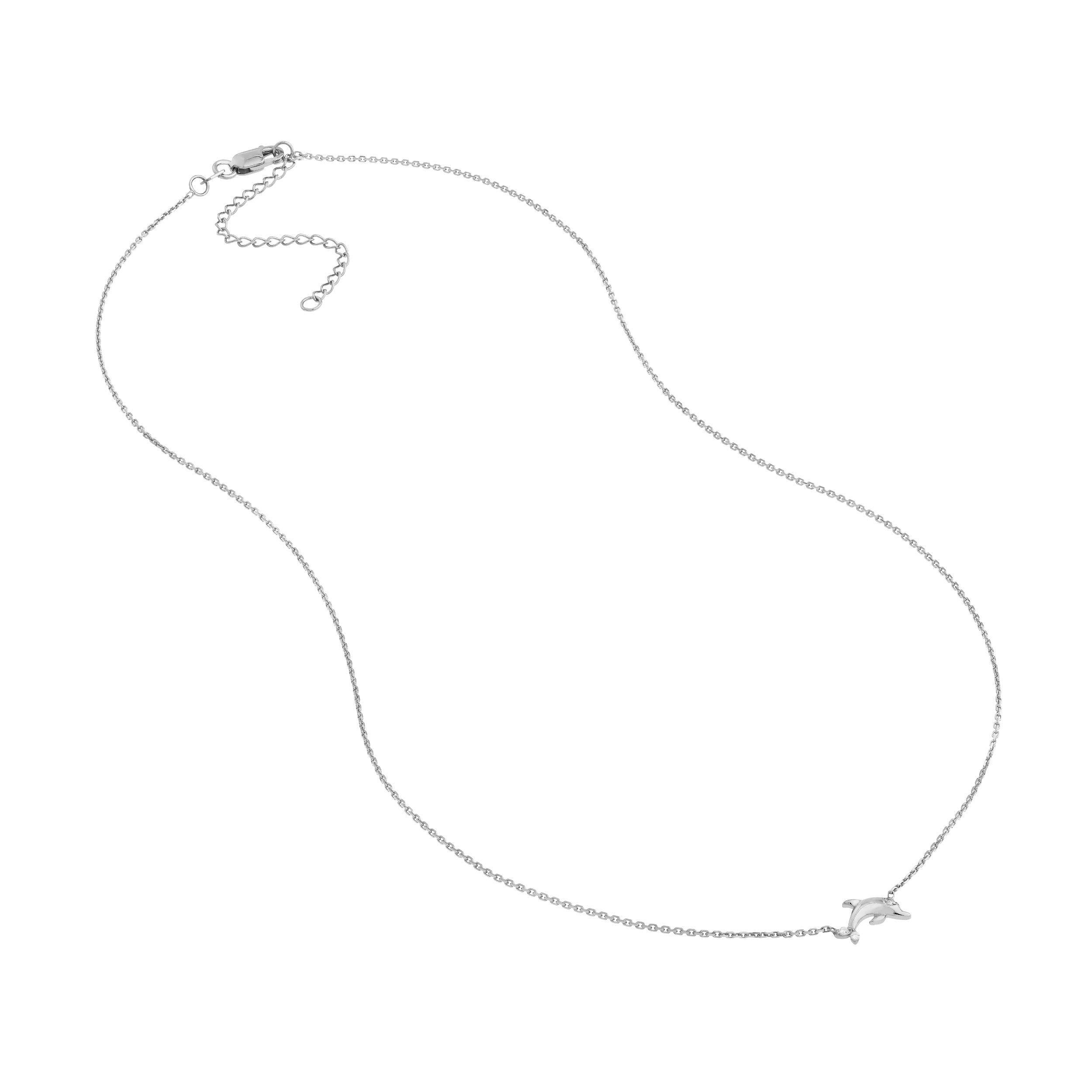 Plated Sterling Silver Mini CZ Dolphin Necklace
