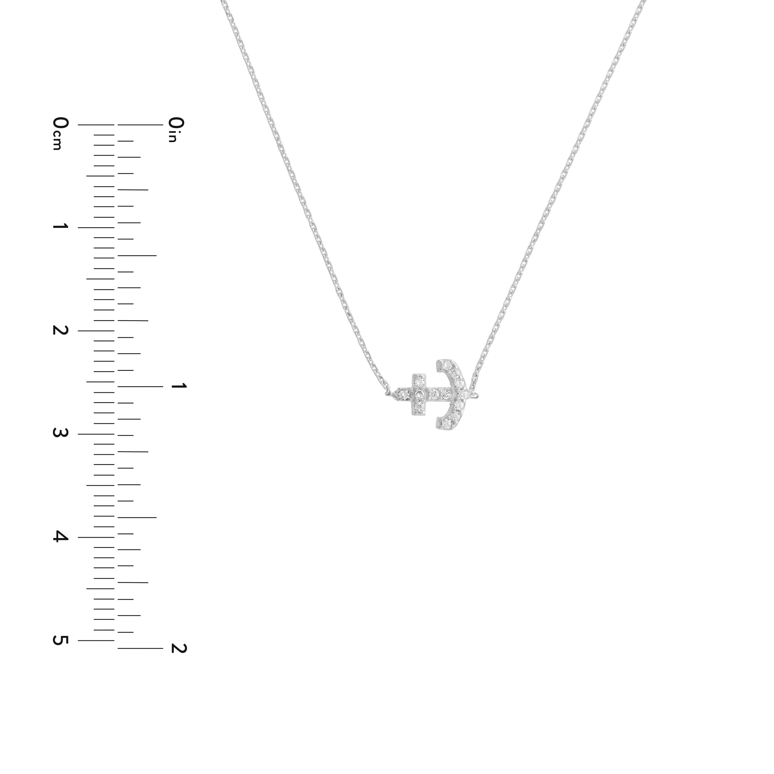 Sideways Mini CZ Anchor Necklace