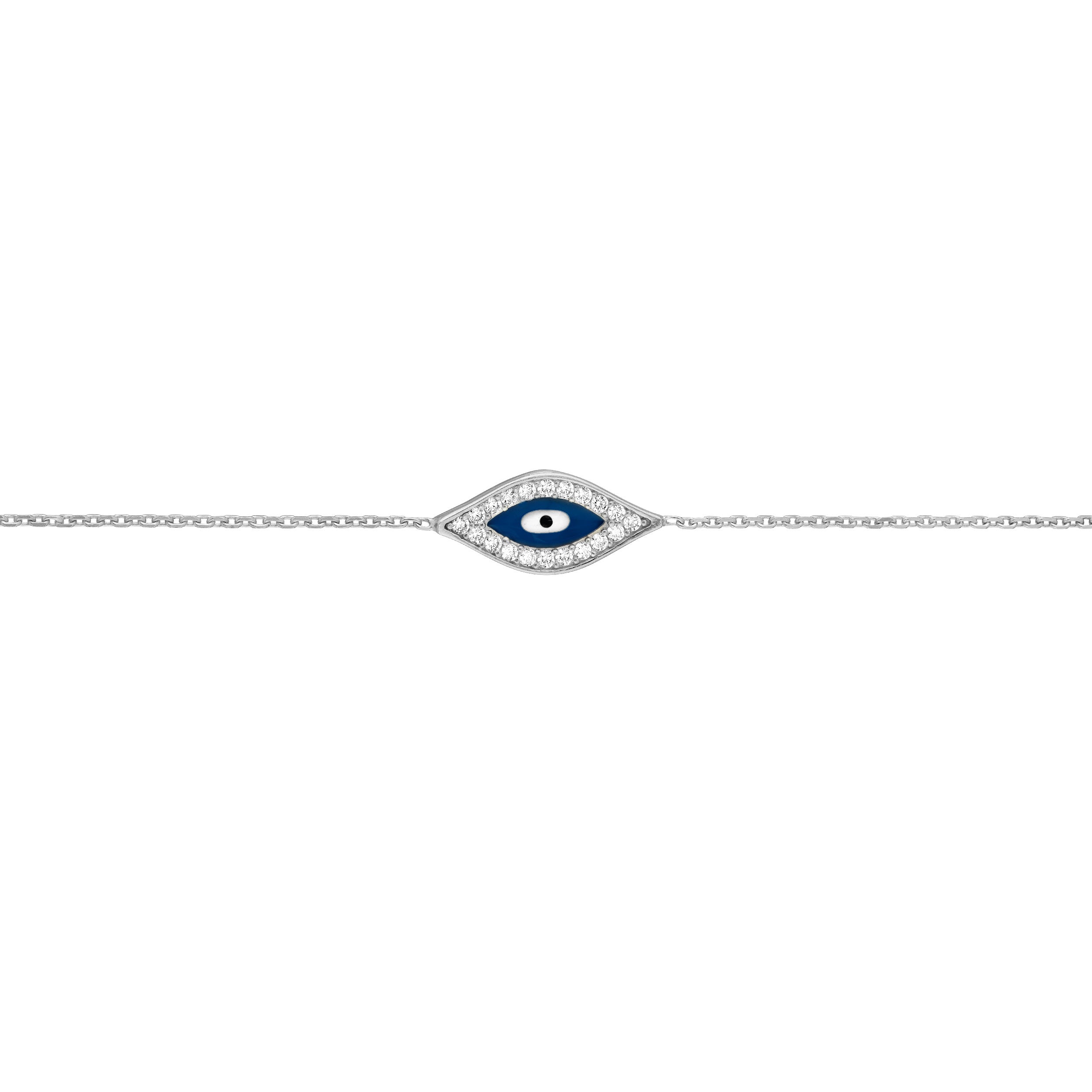 Sterling Silver CZ Evil Eye Adjustable Bracelet