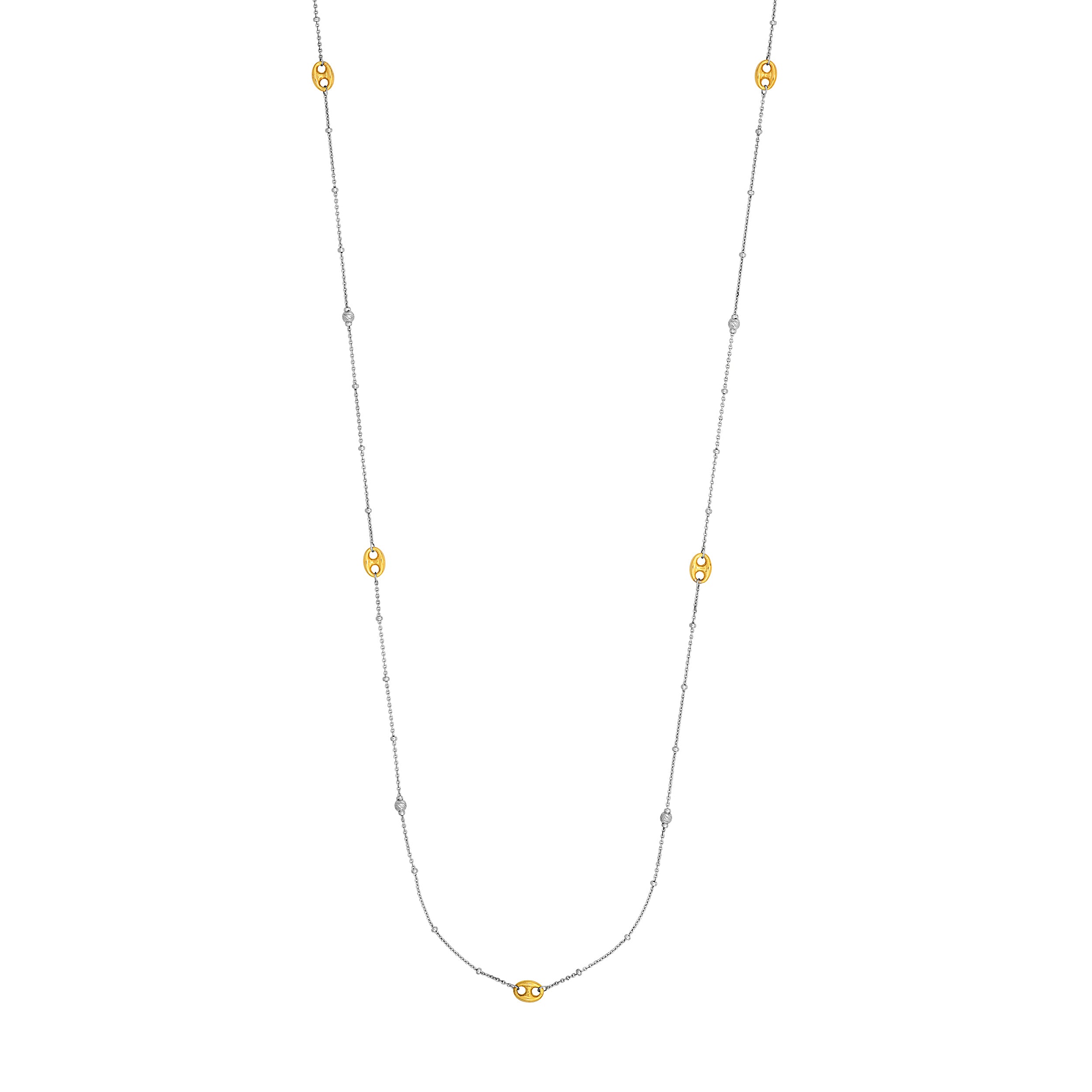 Sterling Silver Bead and Mariner Link Station Long Necklace