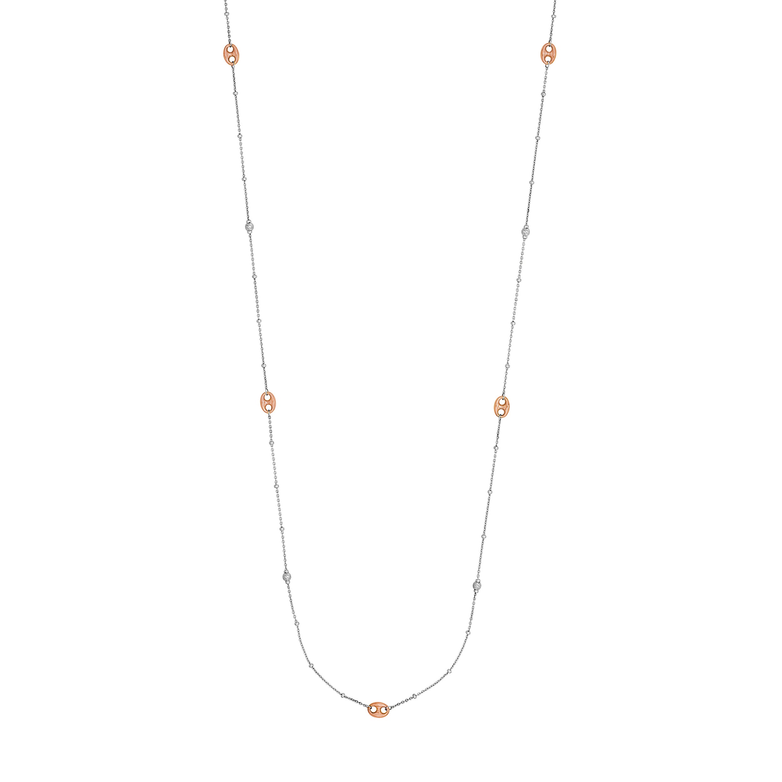 Long And Lovely White/Rose Puff Mariner Bead Necklace
