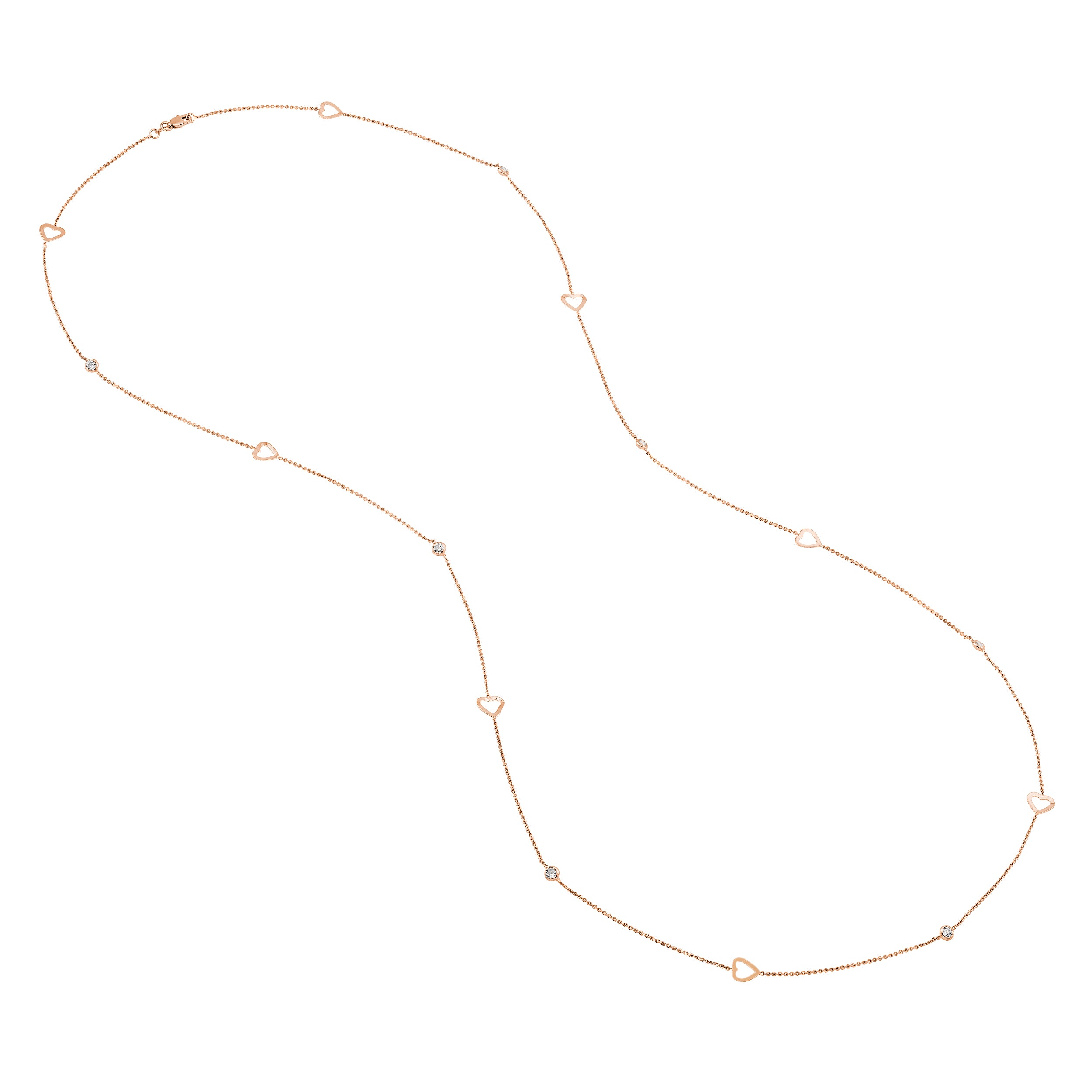 Sterling Silver CZ and Open Heart Station Long Necklace