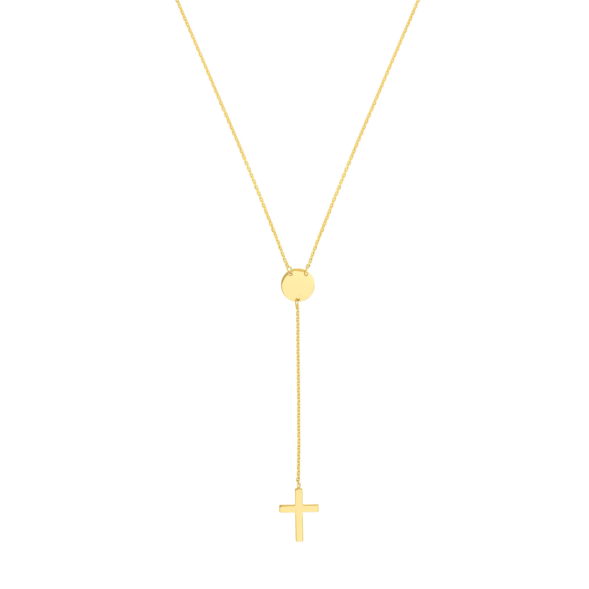 Cross Lariat Necklace with Disc