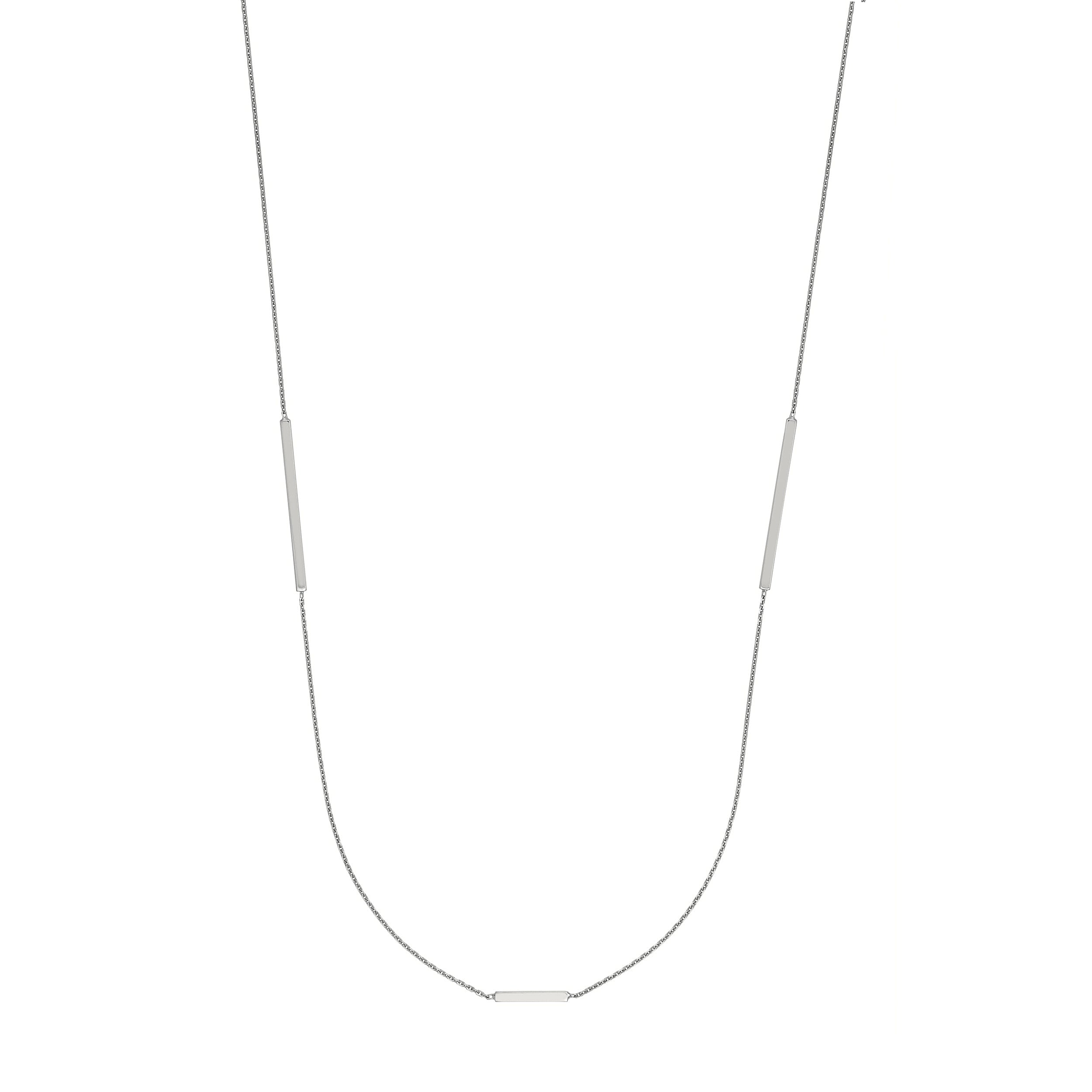 Sterling Silver Staple Bar Station Long Necklace