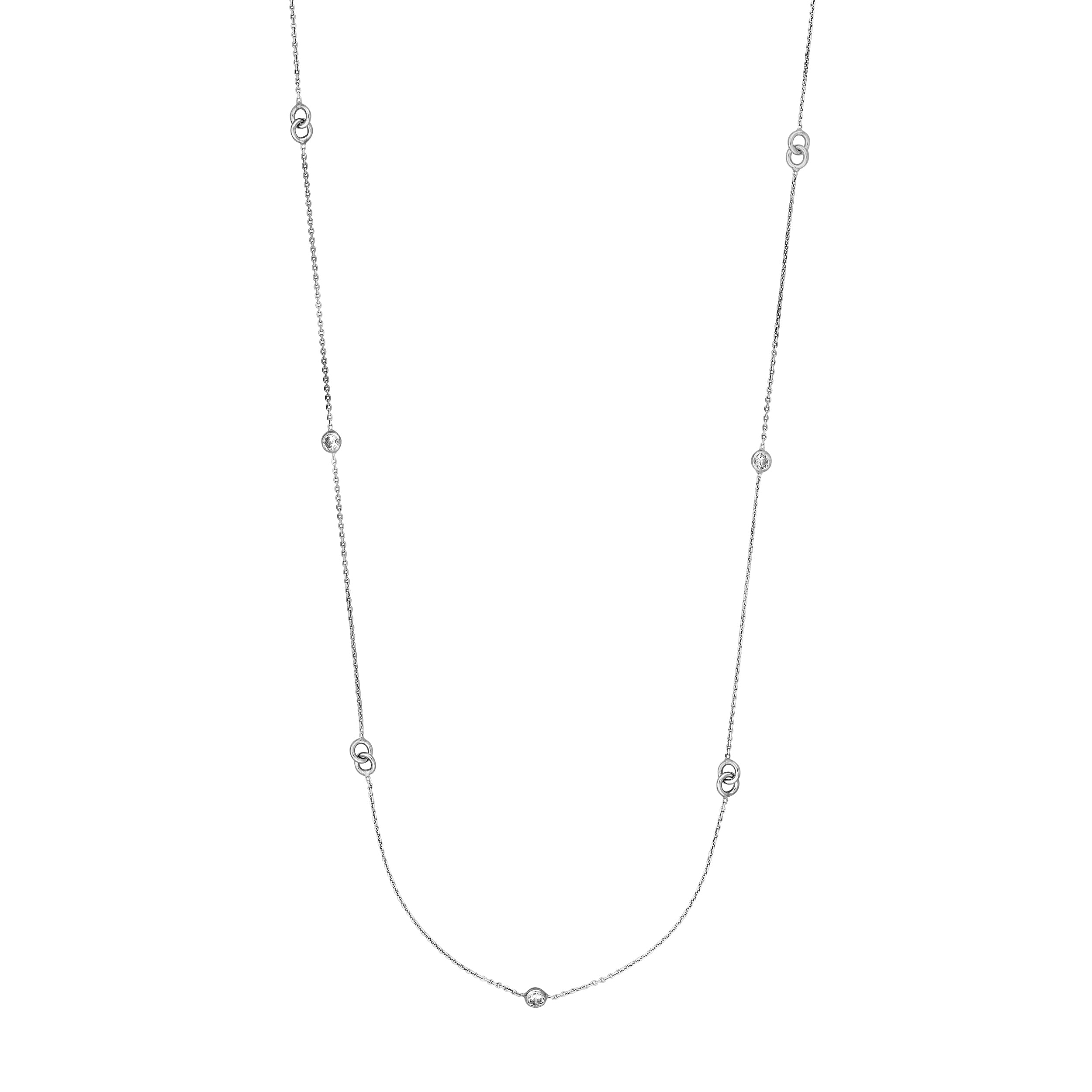 Sterling Silver Interlocking Circles Station Long Necklace