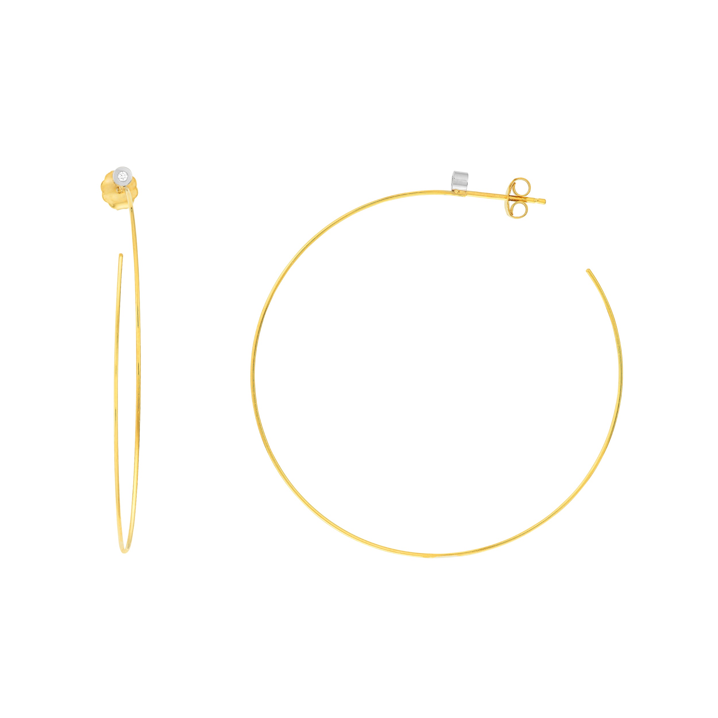 50mm Open End Hoop Earrings with 3pt Diamond Bezel