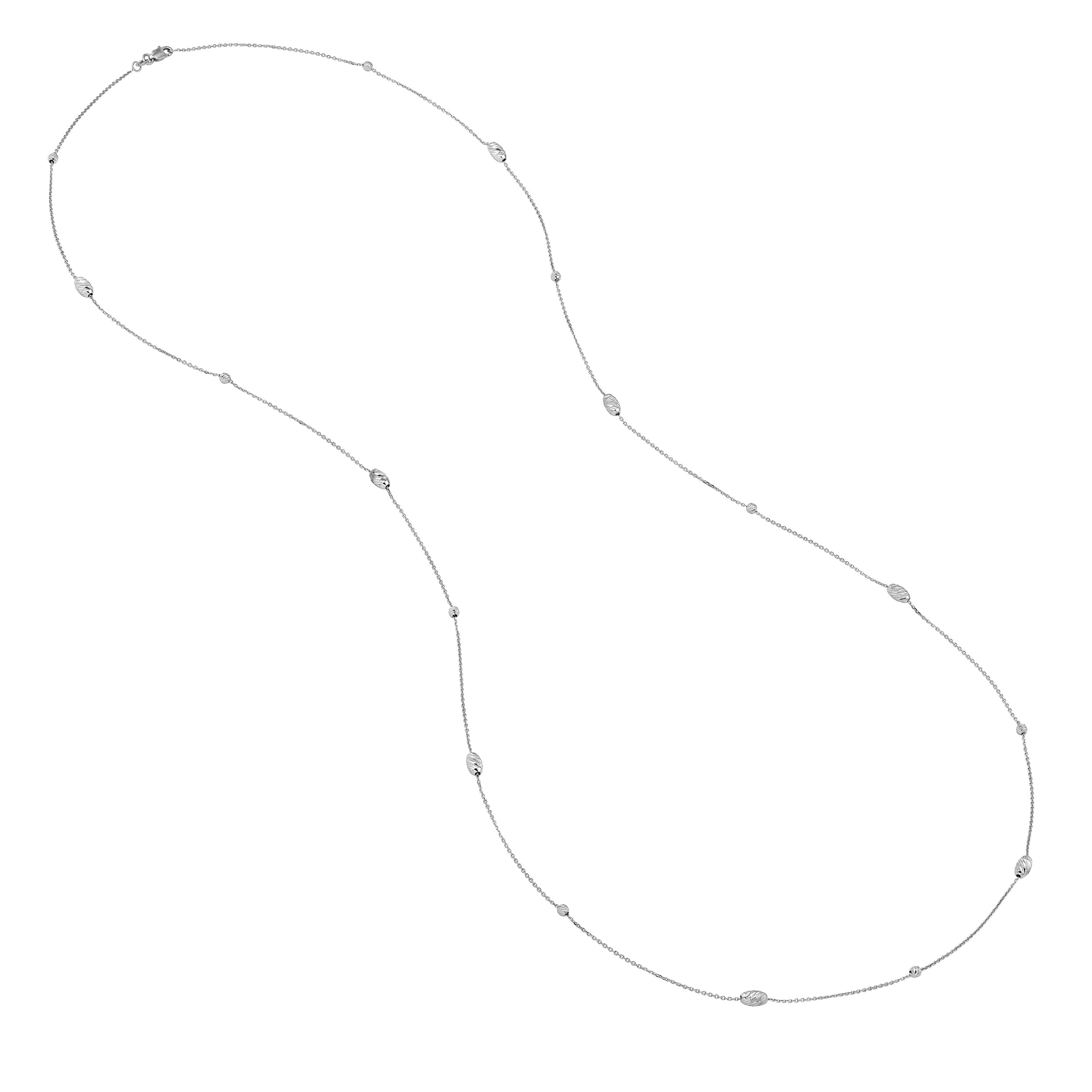 Sterling Silver Diamond-Cut Bead Station Long Necklace