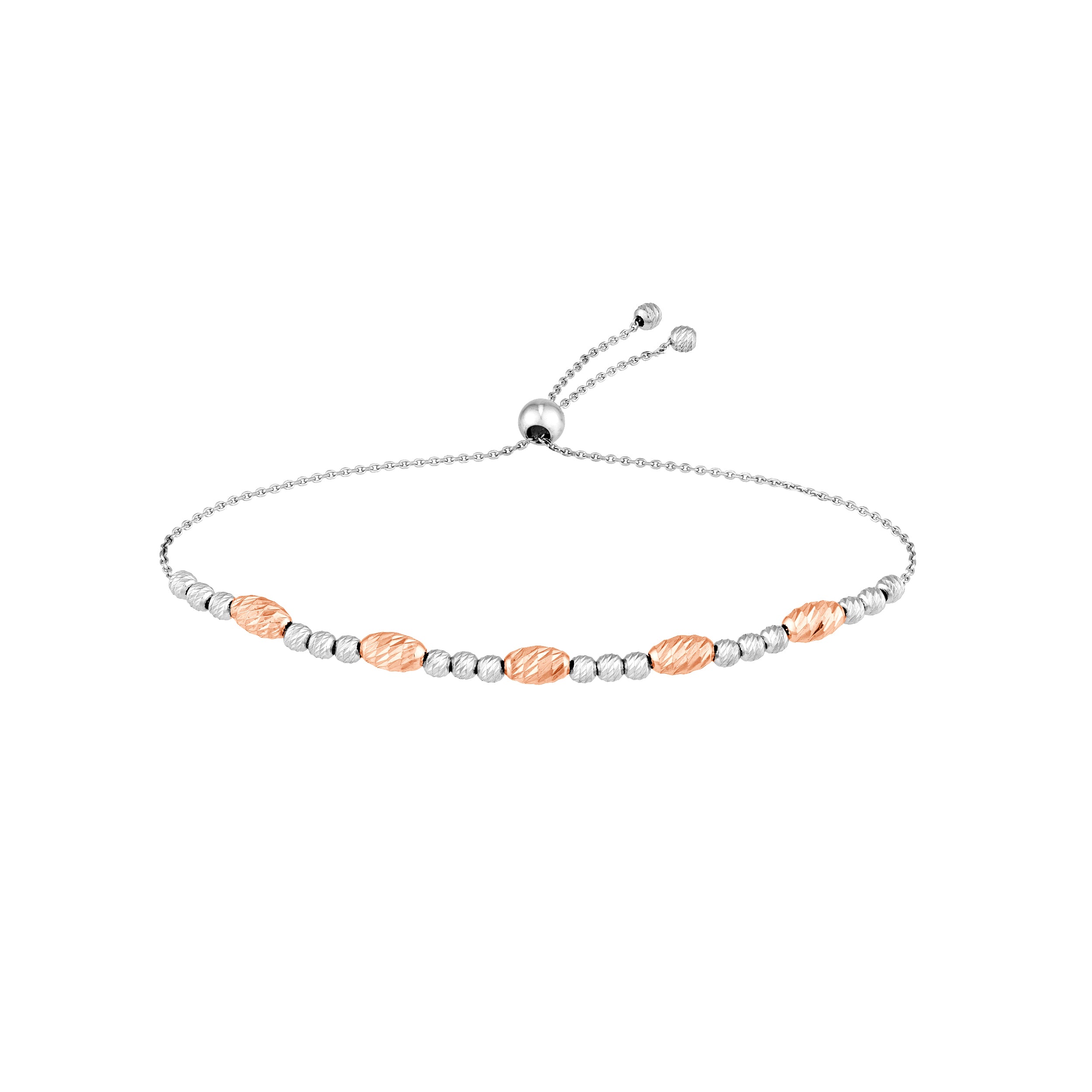 Sterling Silver White and Rose D/C Beads Bolo Bracelet