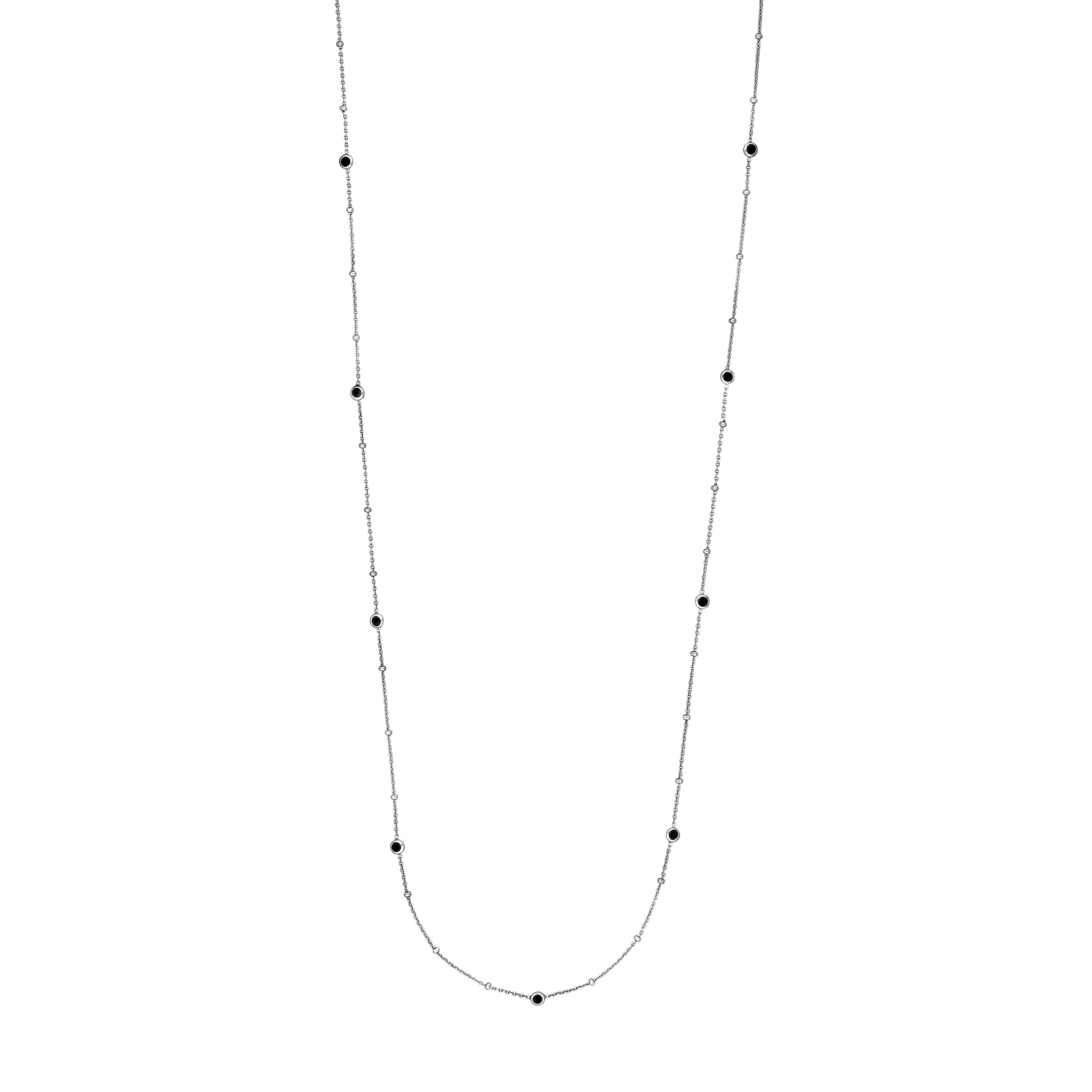 Sterling Silver Black Bezel Saturn Chain Long Necklace