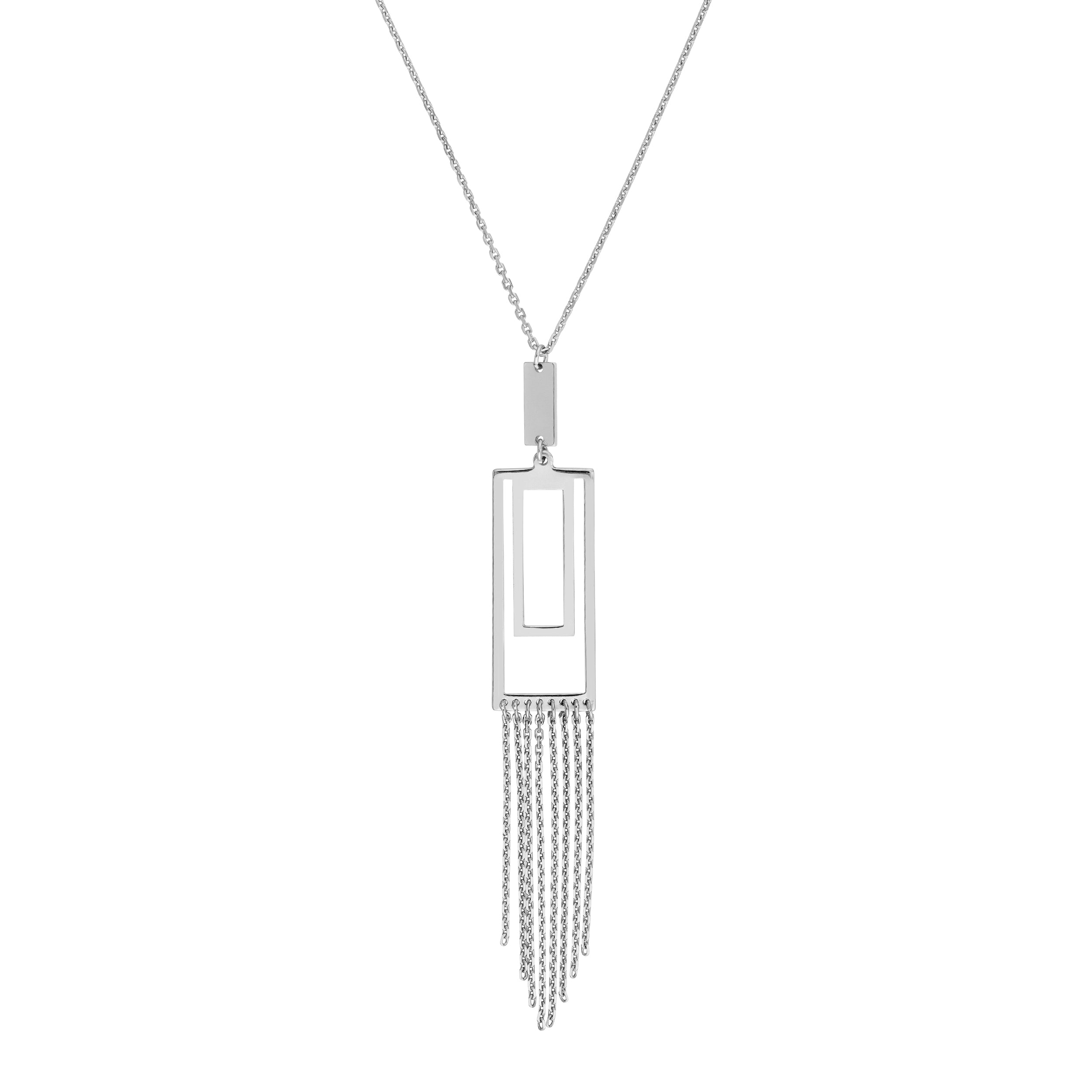 Sterling Silver Double Rectangle with Chain Fringe Necklace