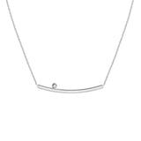 White Gold Thin Curved Bar Necklace with Diamond