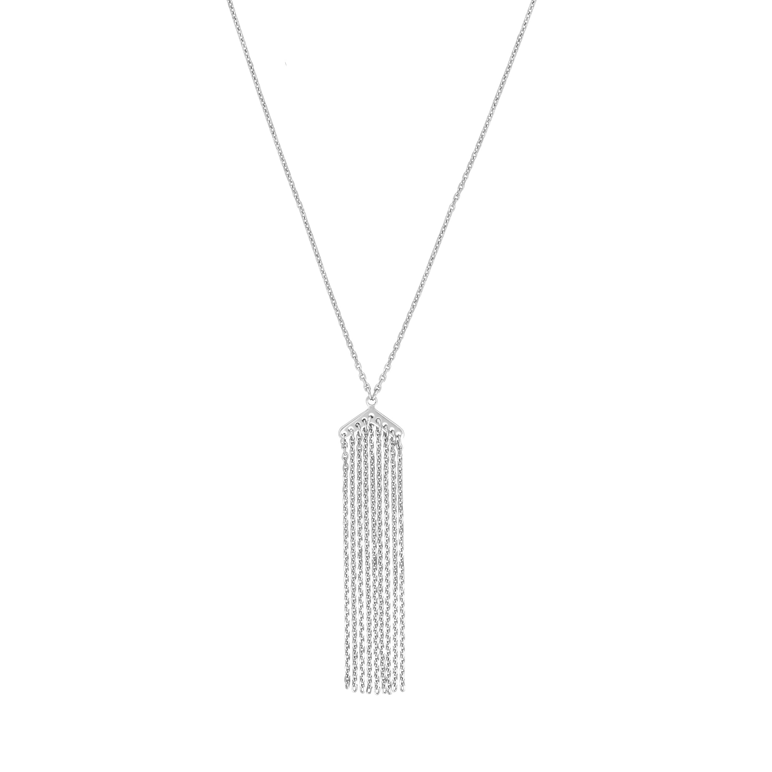 Sterling Silver Chevron with Cable Chain Fringe Necklace