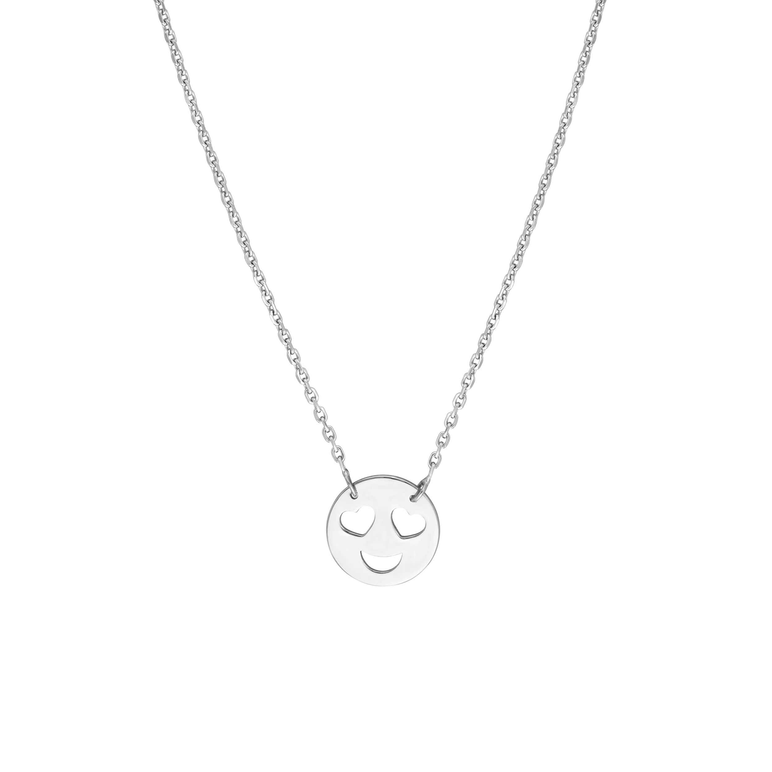 Sterling Silver Heart Eyes Emoji Adjustable Necklace