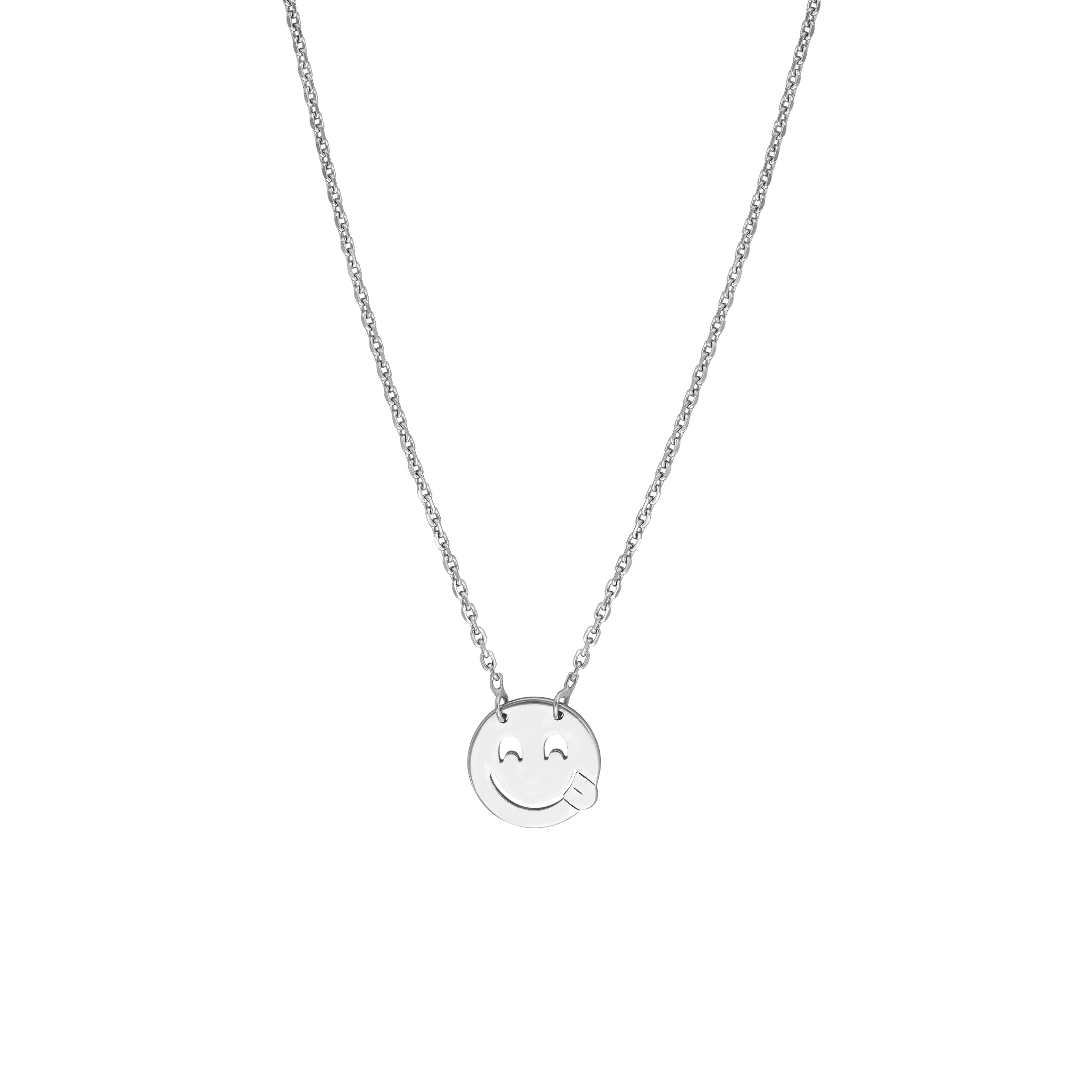 Sterling Silver Emoji With Tongue Adjustable Necklace