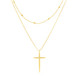 Bead and 1pt Diamond Cross Duo Necklace