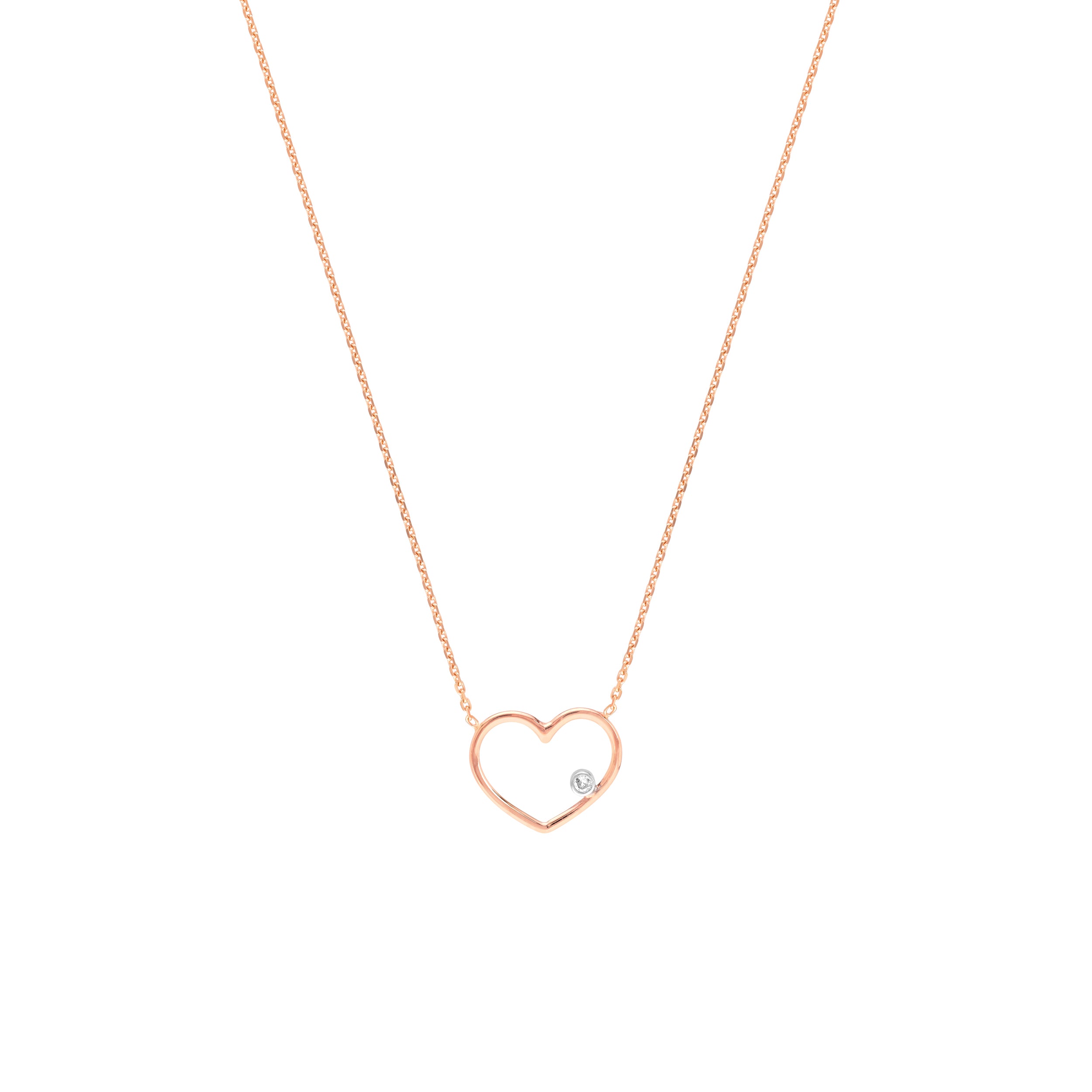 Rose Gold Open Wire Heart with Diamond Necklace