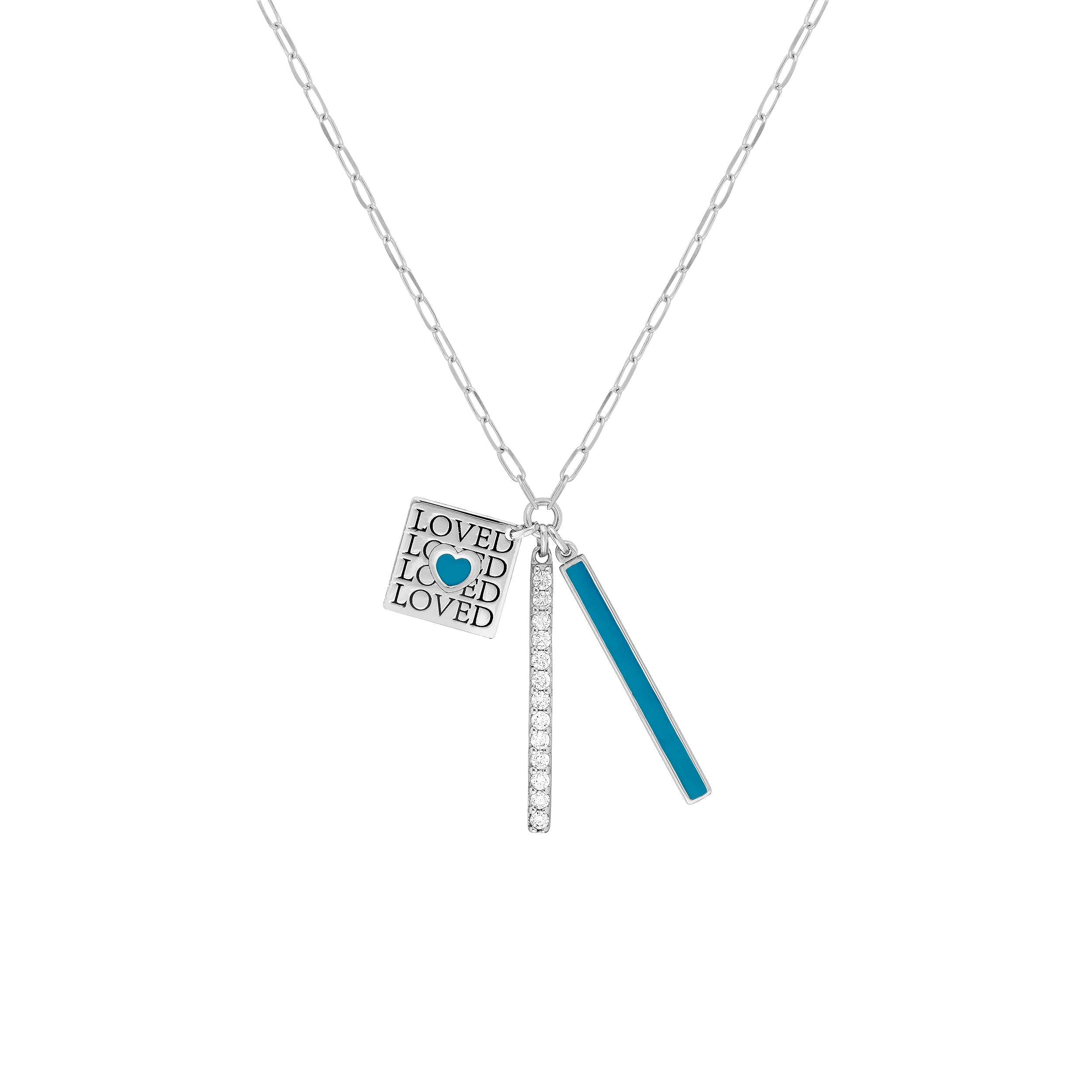 Sterling Silver Loved Enamel Paper Clip Chain Charm Necklace