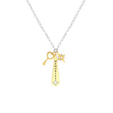 Sterling Silver CZ Memories Paper Clip Chain Charm Necklace