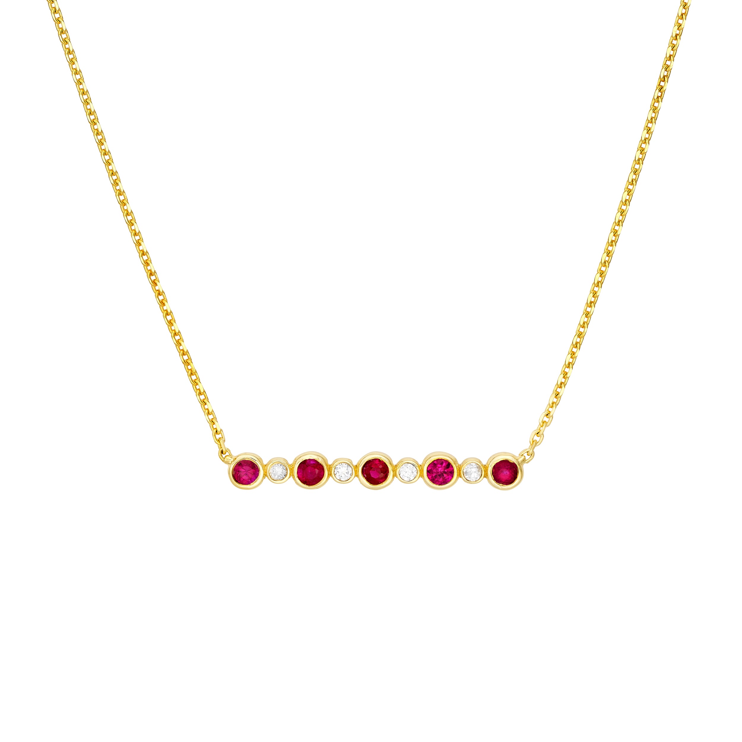 Diamond and Ruby Bezel Bar Necklace