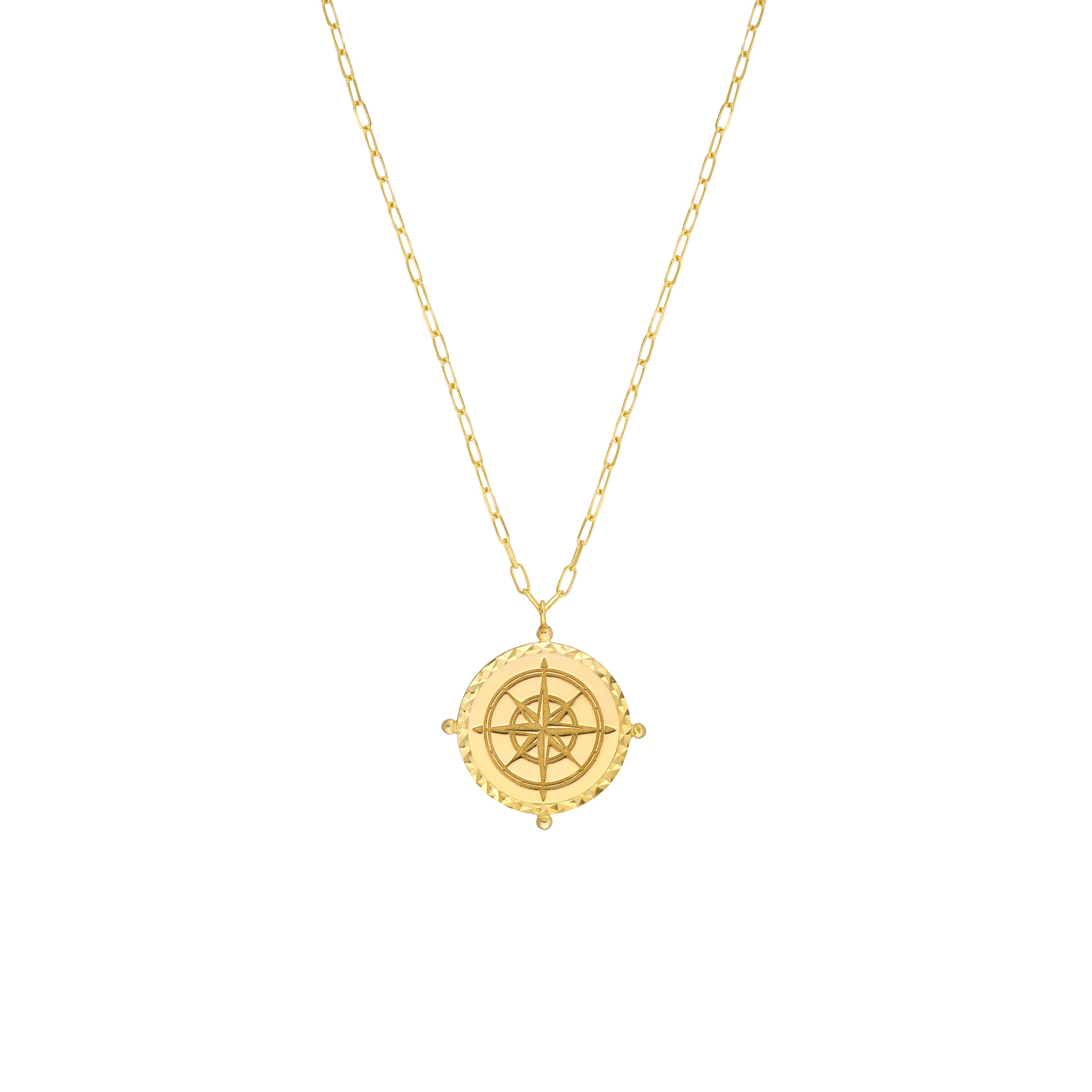 Wind Rose Compass Medallion on Paper Clip Chain