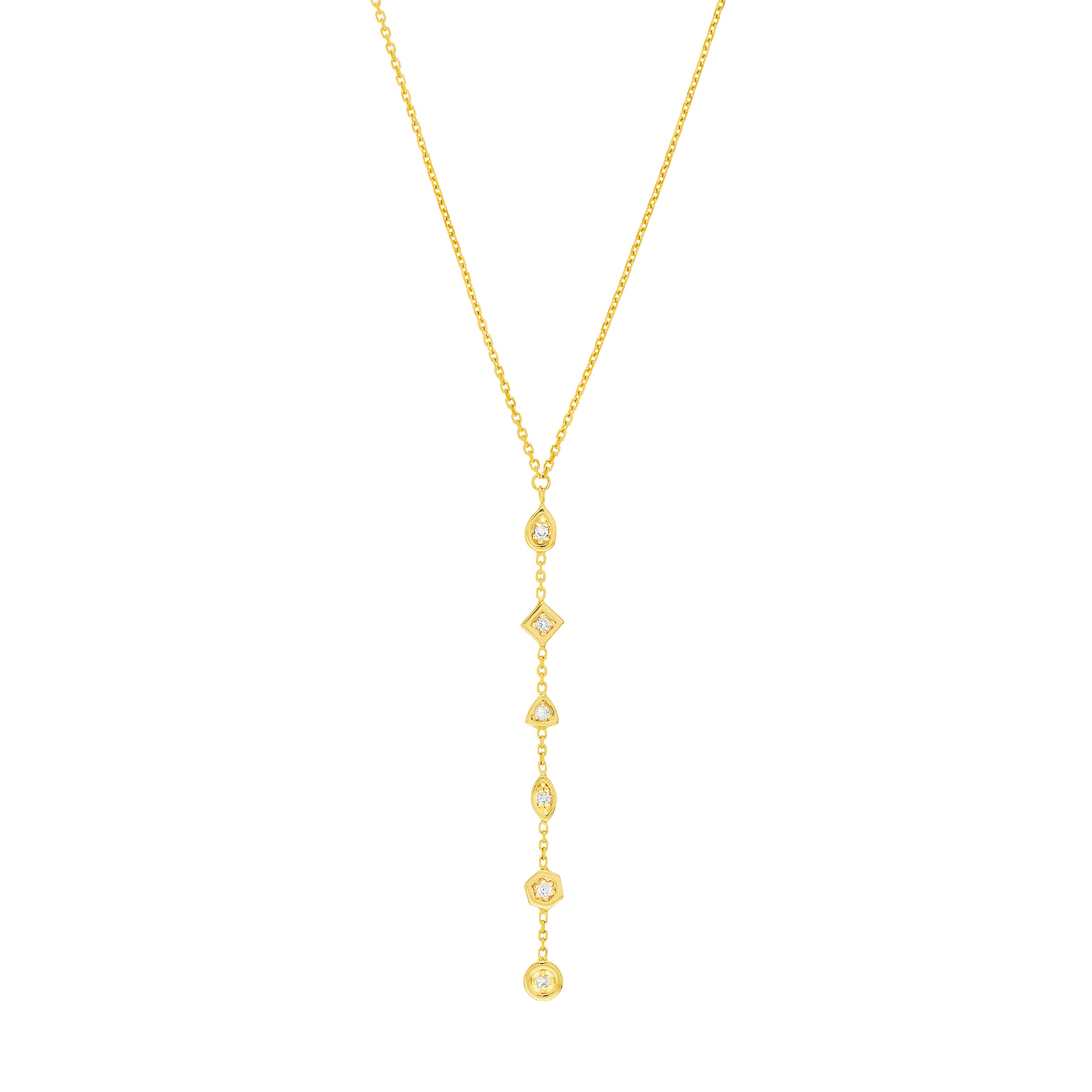 Lariat Necklace with Mixed Diamond Bezels